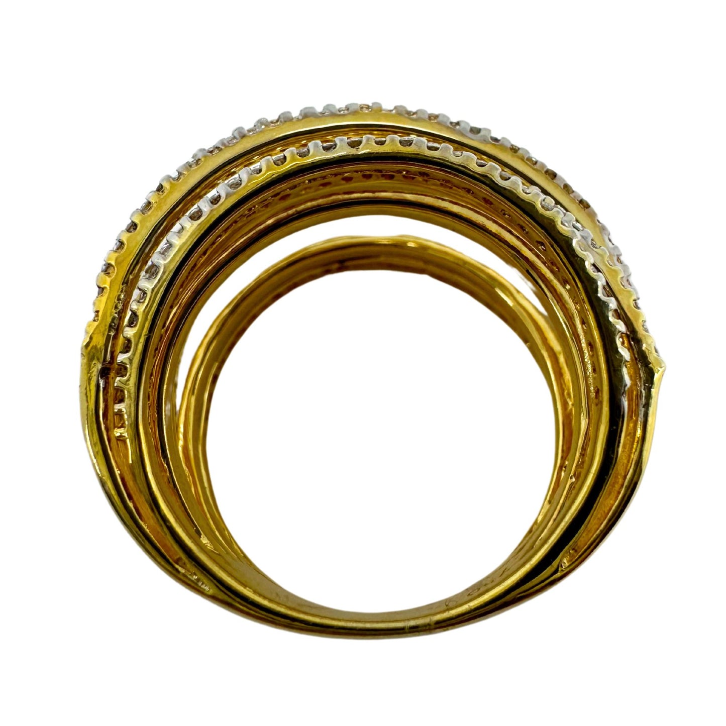 18K Yellow Gold Diamond Crossover Wide Band Ring