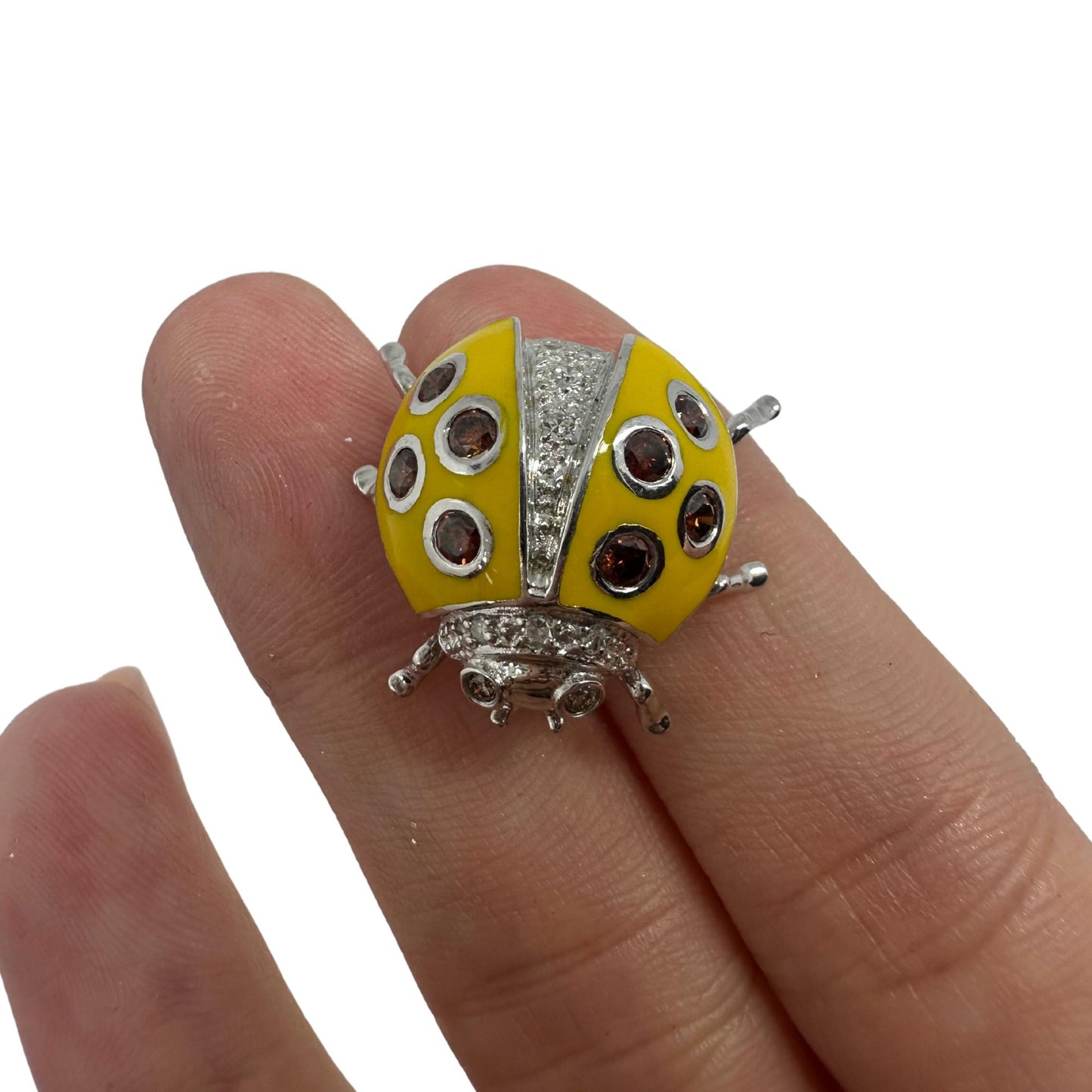 18K White Gold Brown and White Diamond Yellow Lady Bug Pendant