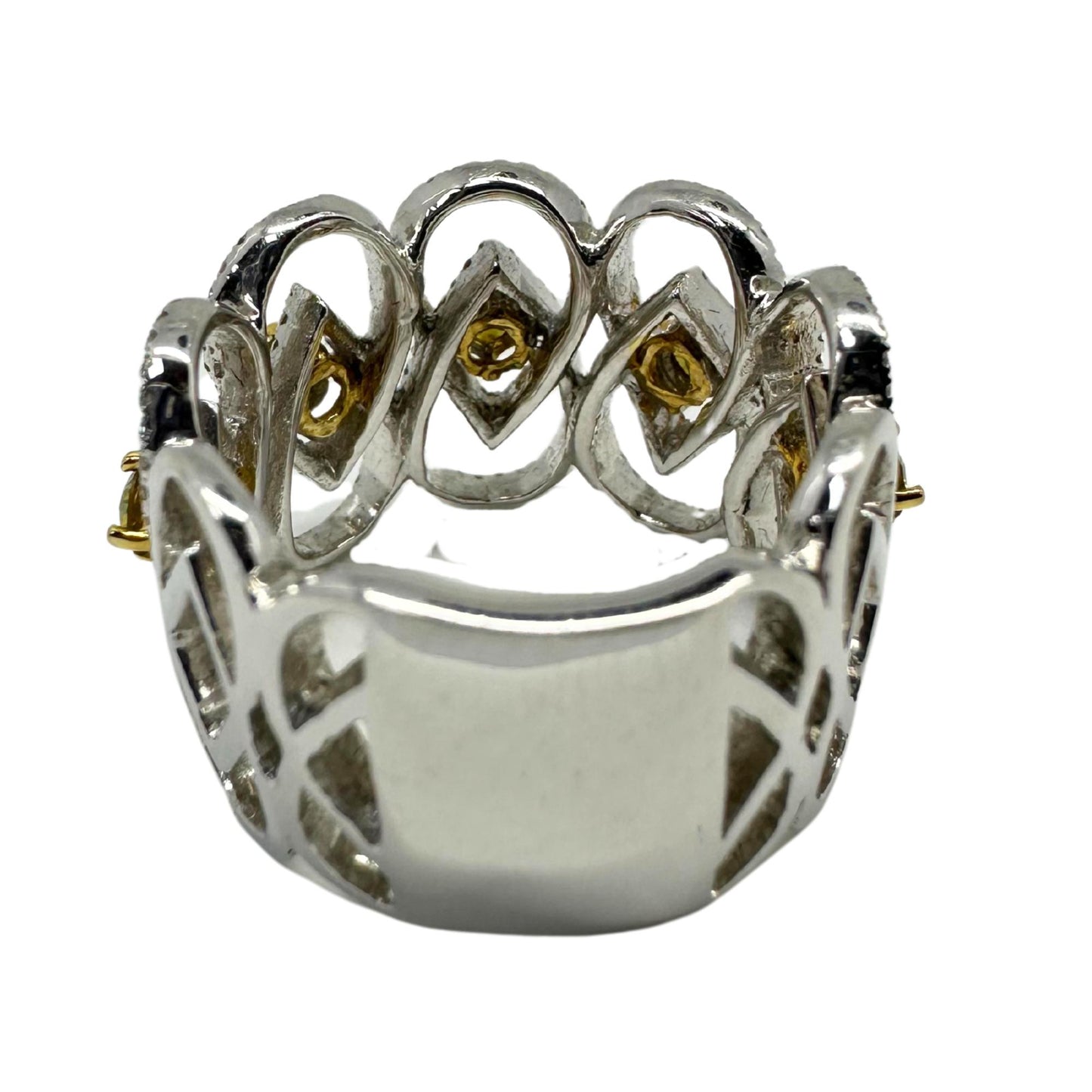 18K White Gold White and Yellow Diamond Wide Band Ring
