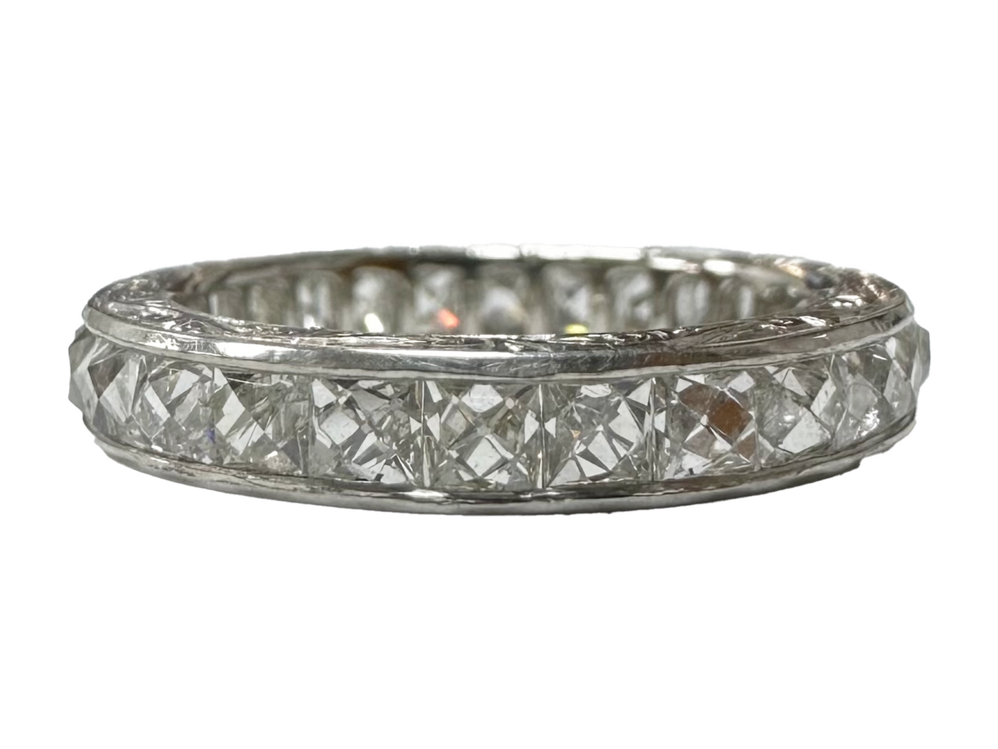 2.50 ct. Hand Engraved Platinum Repurposed French Cut Diamond Ring