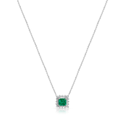 18k Emerald and Diamond Pendant Necklace