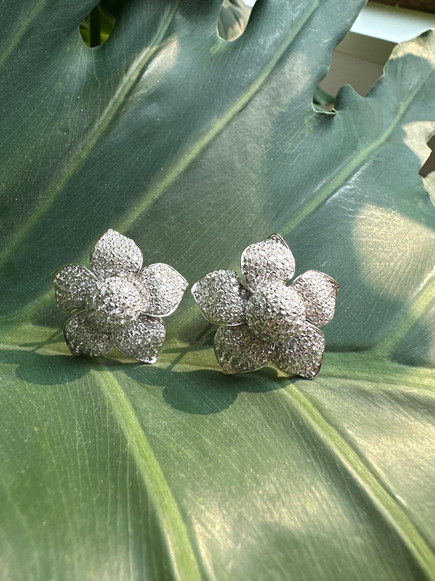 18k Floral Diamond Ear Clips