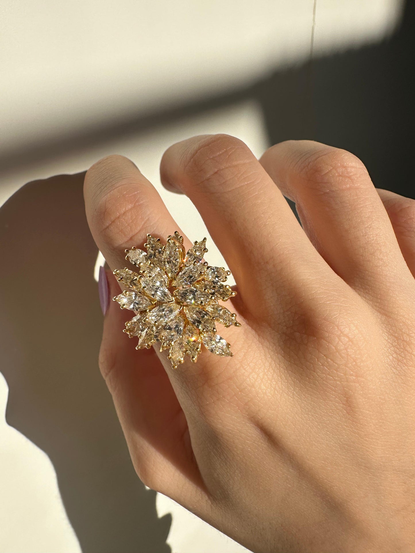 14K Estate Yellow Gold Marquise Cut Diamond Cocktail Ring