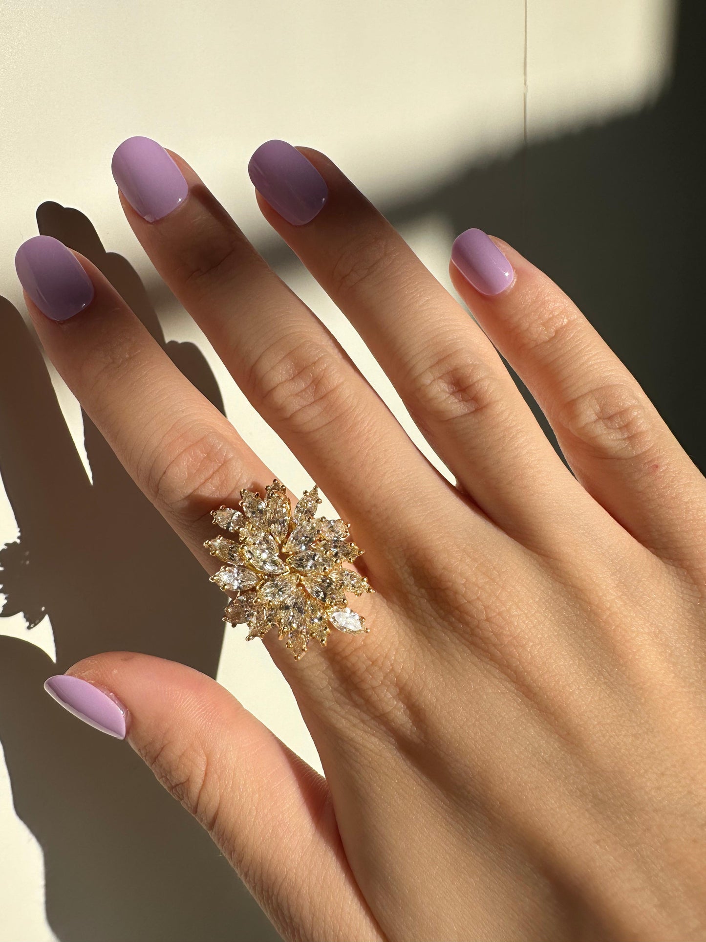14K Estate Yellow Gold Marquise Cut Diamond Cocktail Ring