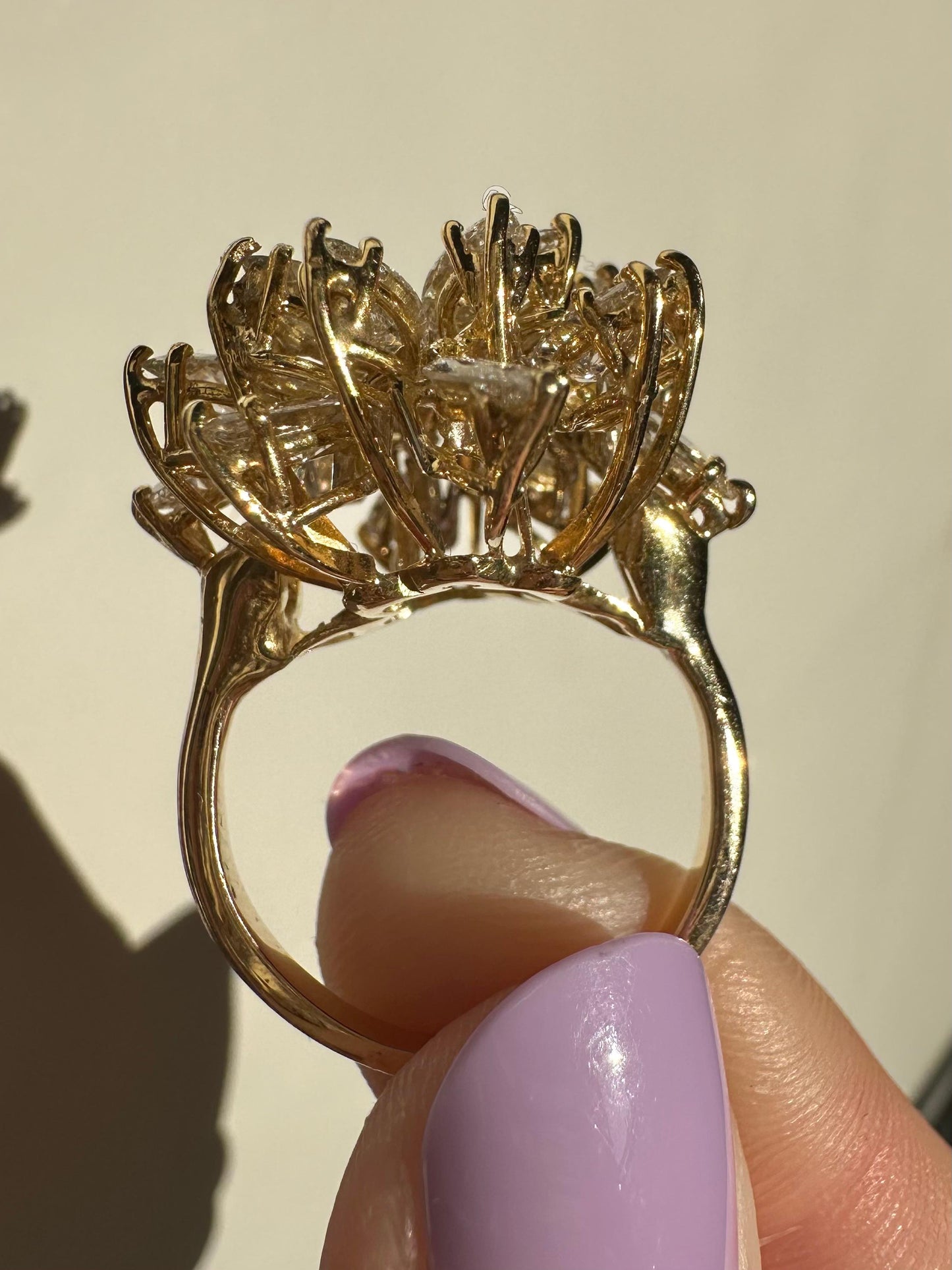 14K Estate Yellow Gold Marquise Cut Diamond Cocktail Ring