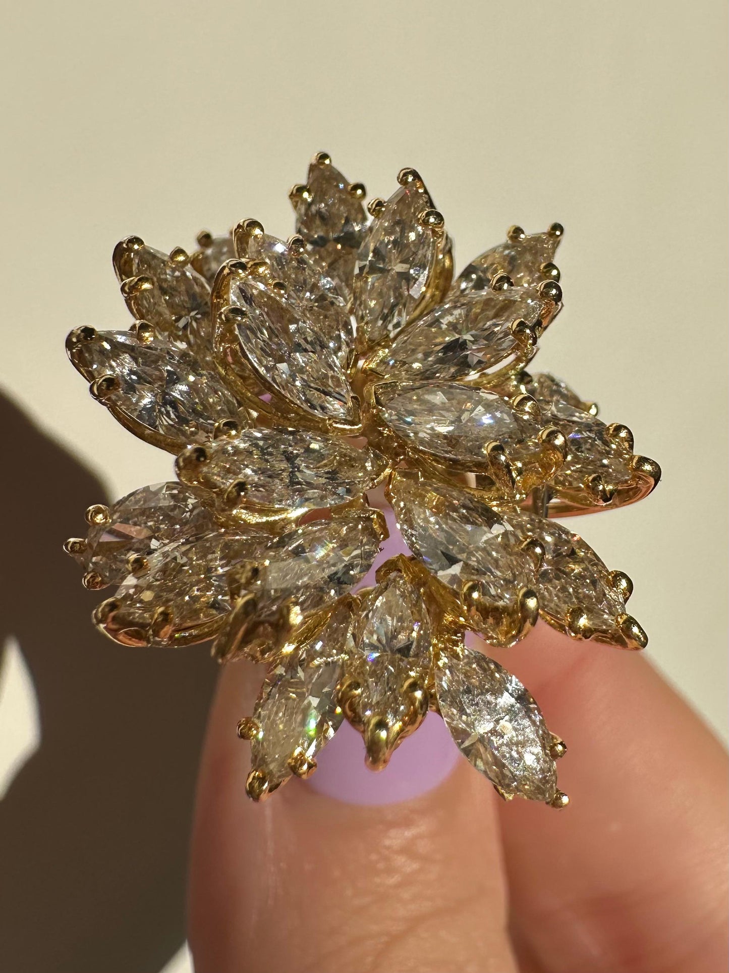 14K Estate Yellow Gold Marquise Cut Diamond Cocktail Ring