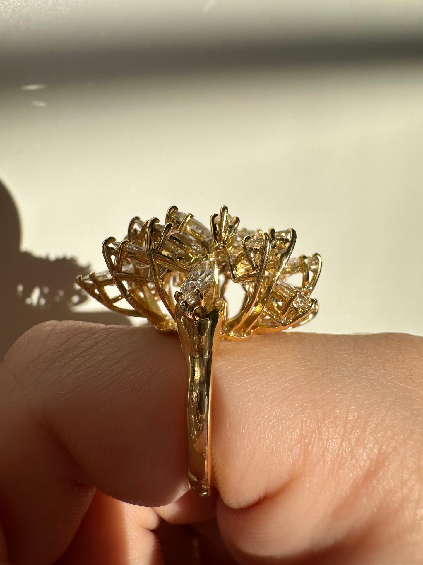 14K Estate Yellow Gold Marquise Cut Diamond Cocktail Ring