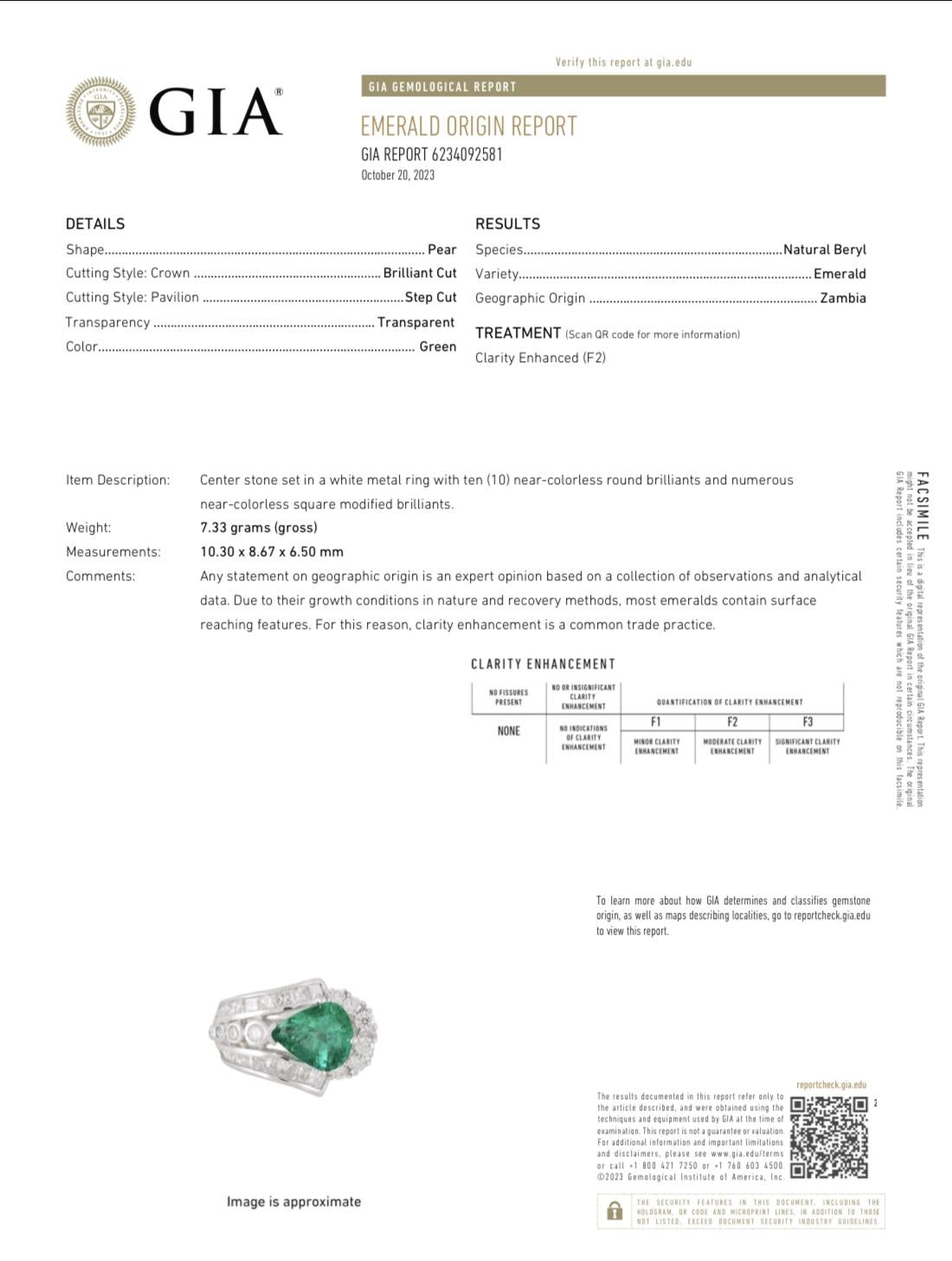 GIA Certified 18k Diamond and Emerald Ring