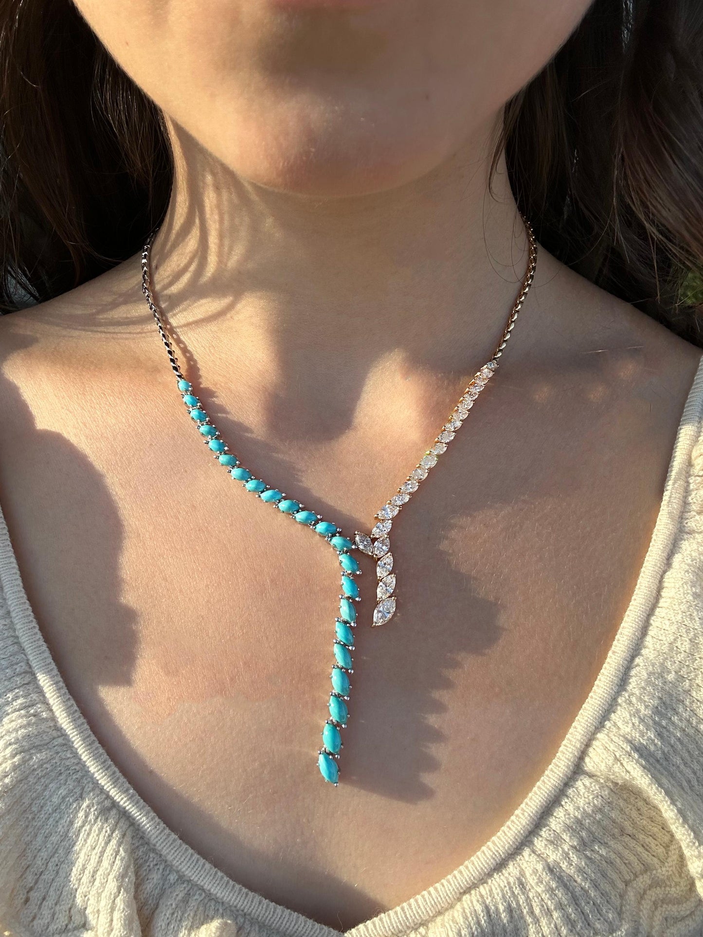 18k Marquise Diamond and Turquoise Necklace