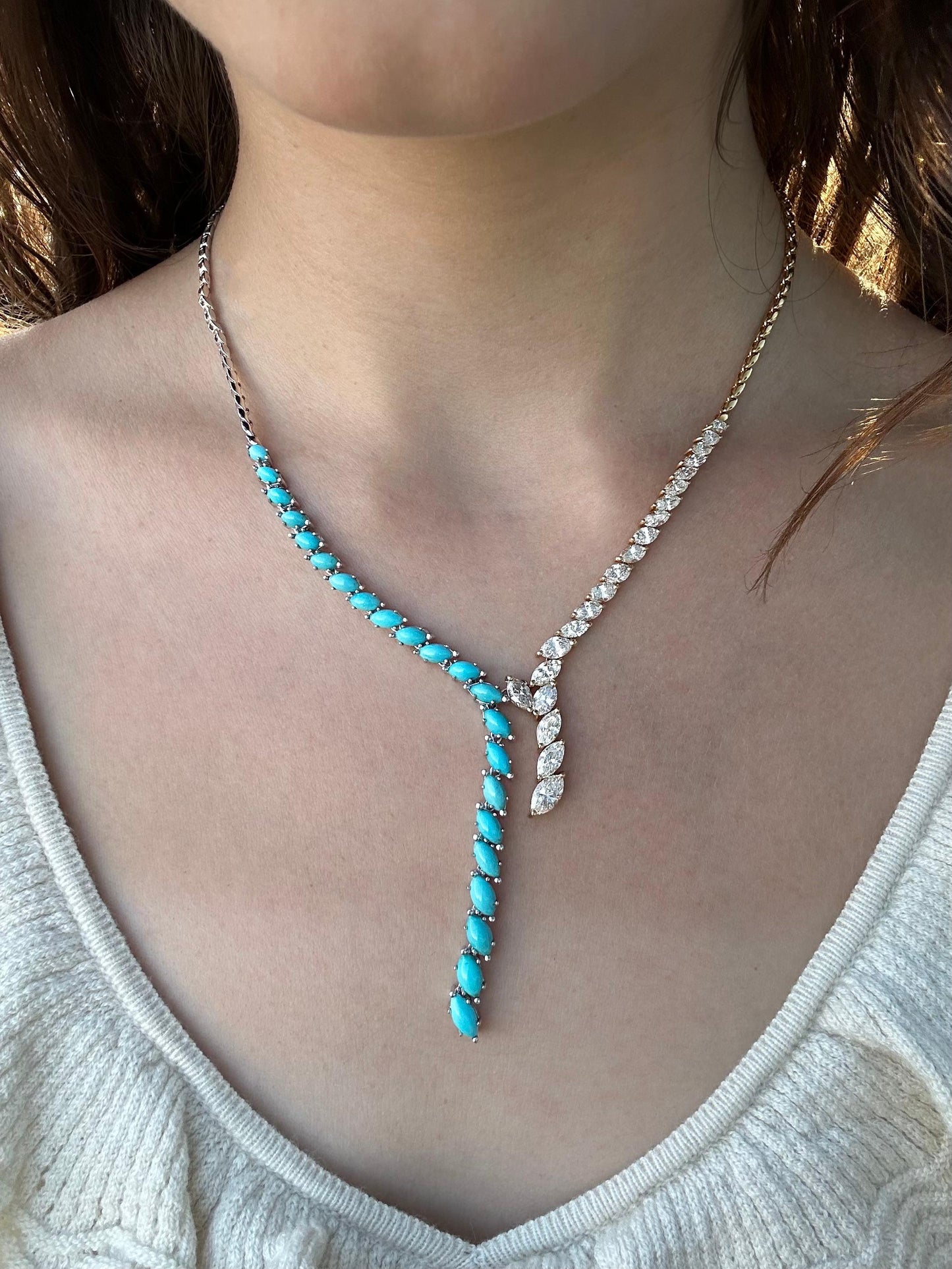 18k Marquise Diamond and Turquoise Necklace