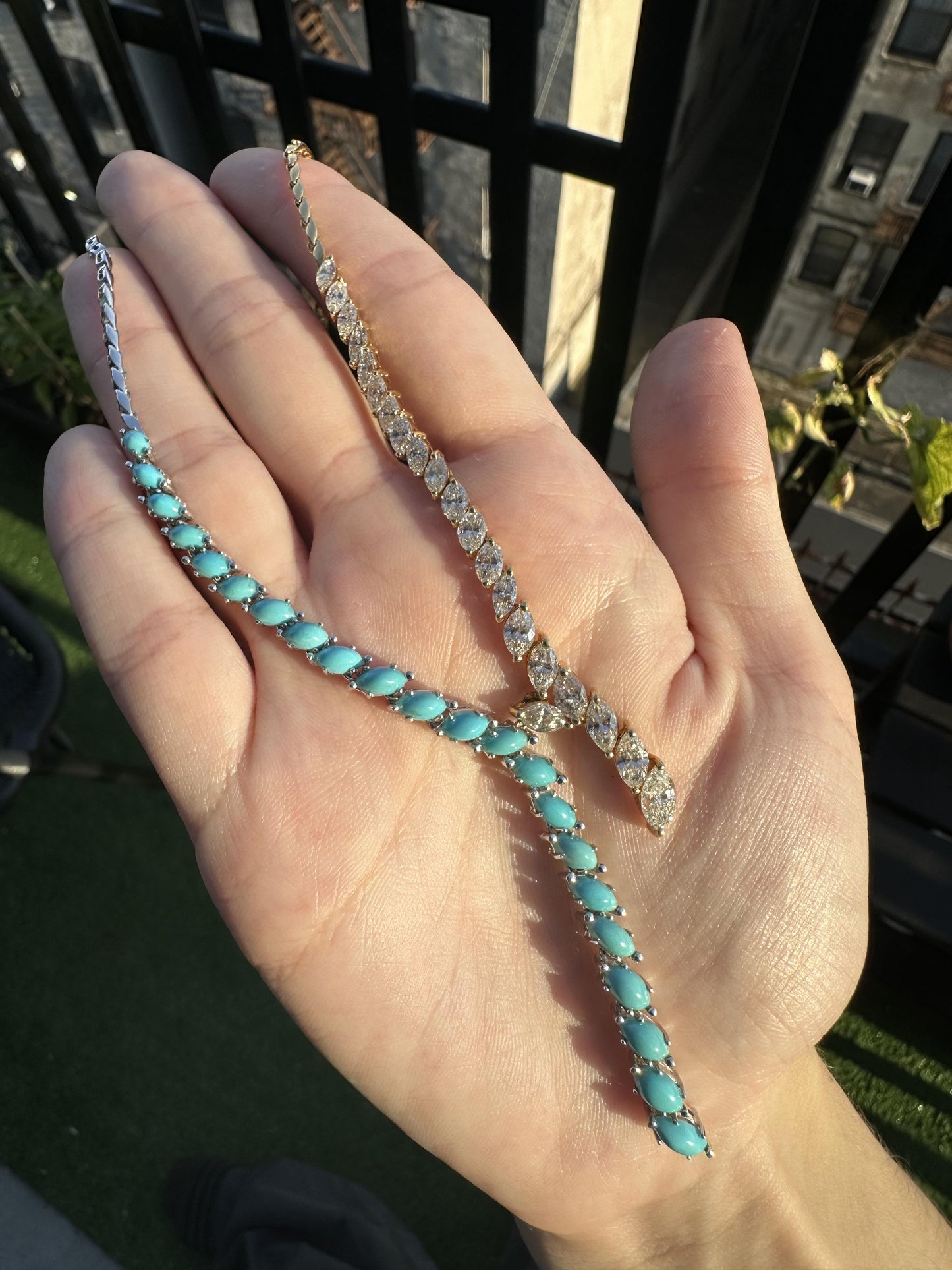 18k Marquise Diamond and Turquoise Necklace