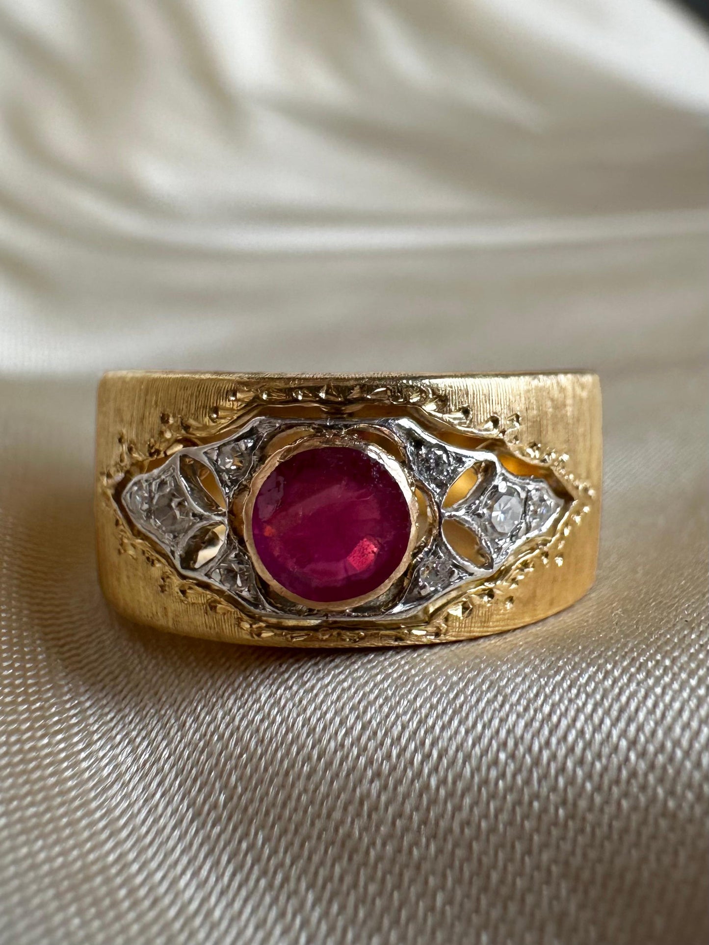 Buccellati Estate 18K Burma No Heat Ruby and Diamond Wide Band Ring with GIA