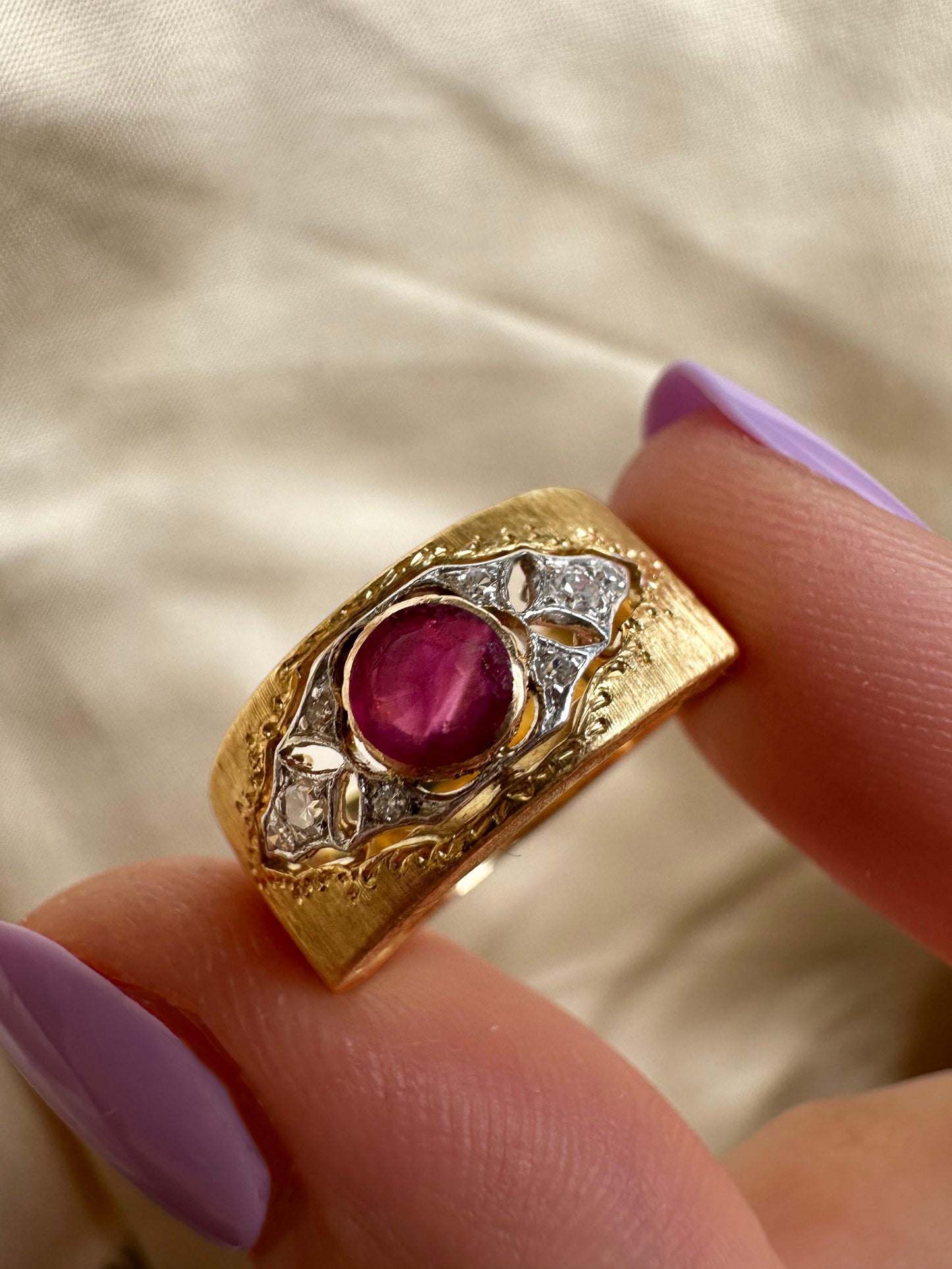 Buccellati Estate 18K Burma No Heat Ruby and Diamond Wide Band Ring with GIA