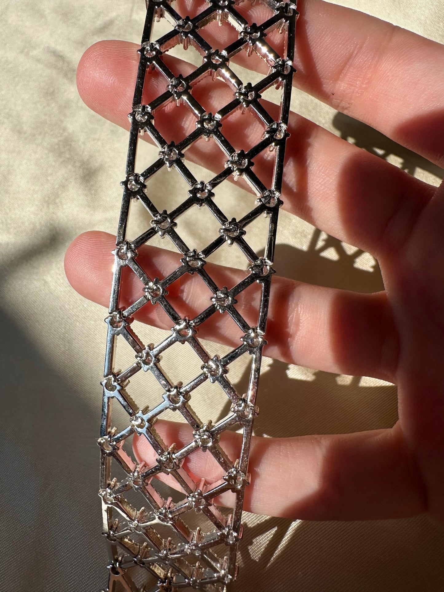 14K White Gold Diamond Lattice Bracelet - 7.25 inches
