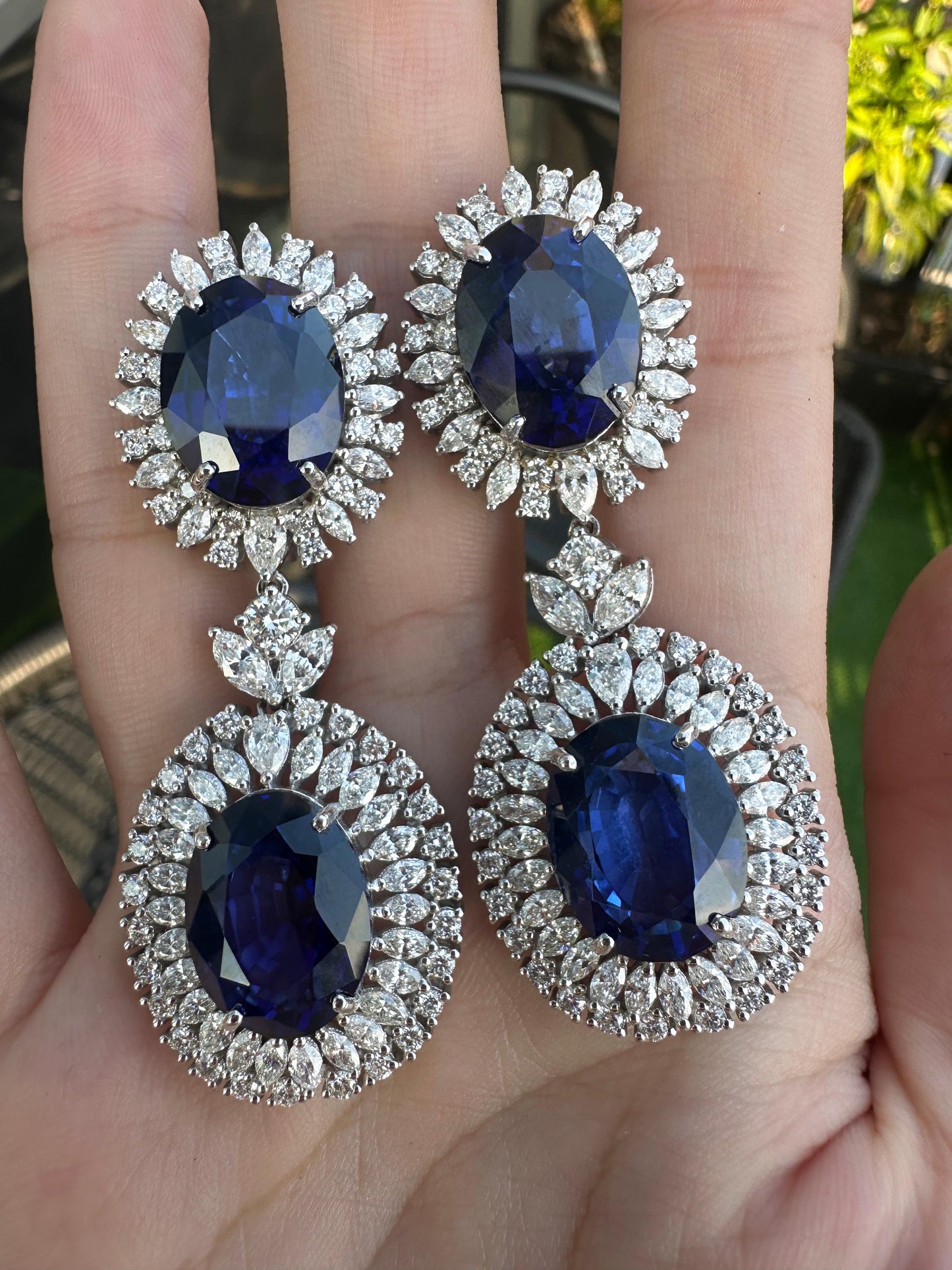 18k Dimond and Diffused Sapphire Earrings