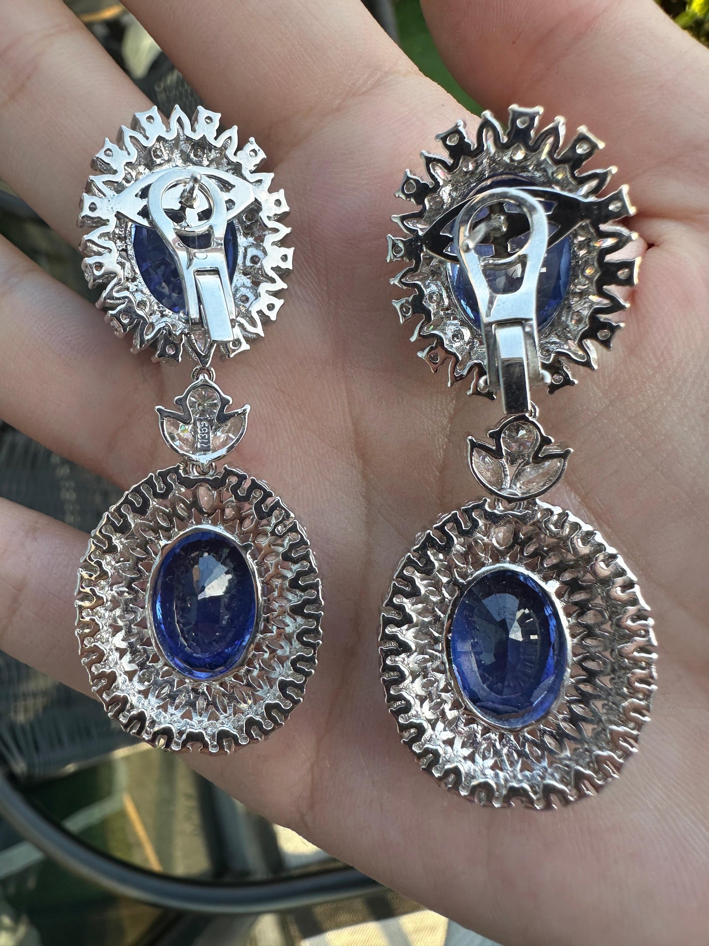 18k Dimond and Diffused Sapphire Earrings