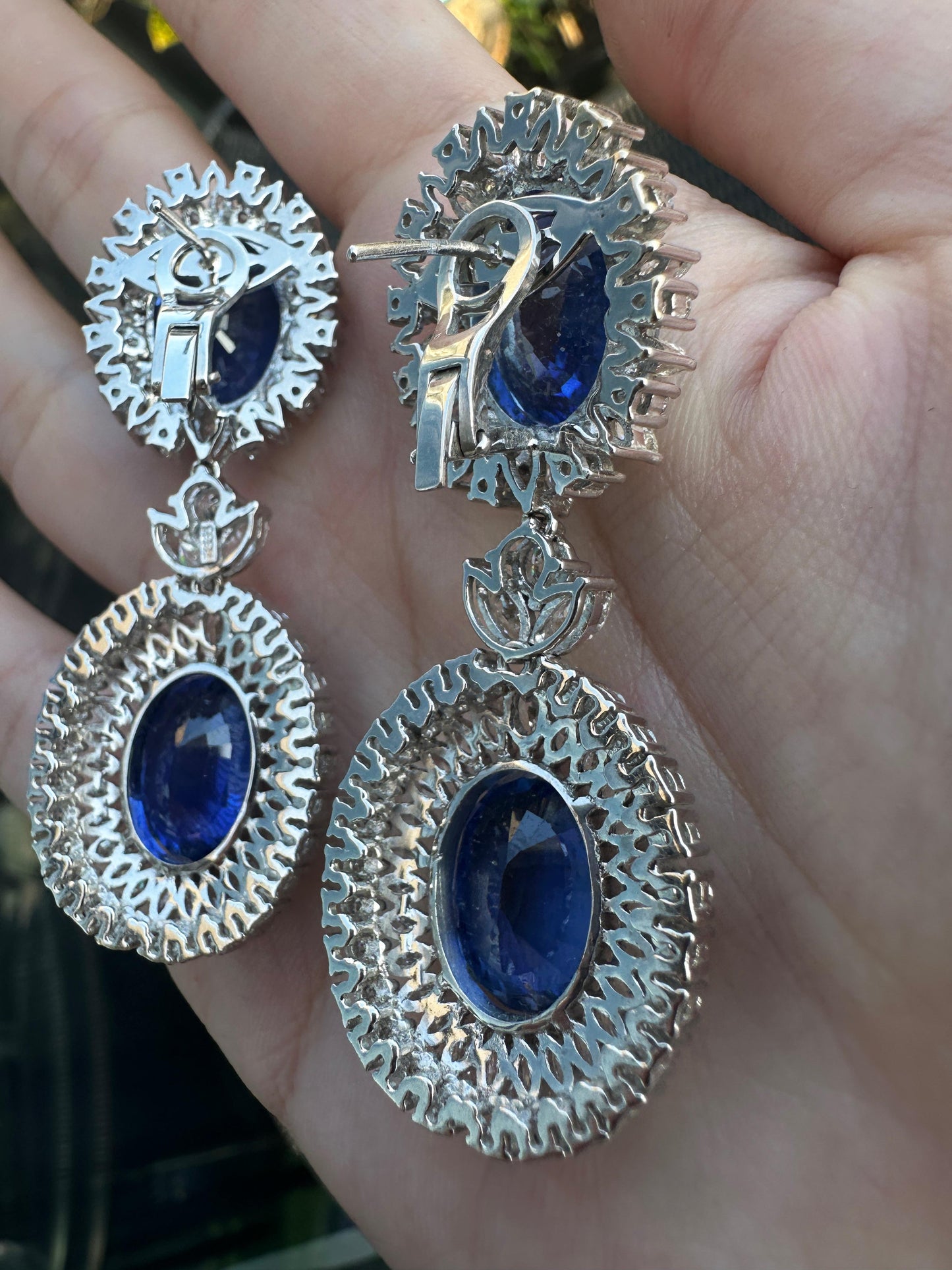 18k Dimond and Diffused Sapphire Earrings