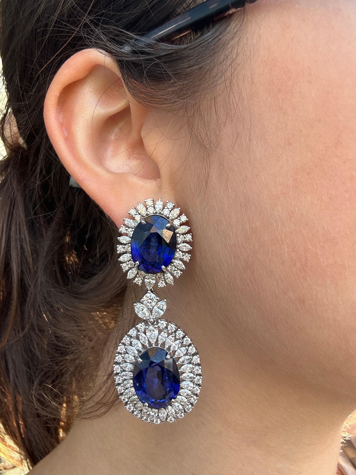 18k Dimond and Diffused Sapphire Earrings
