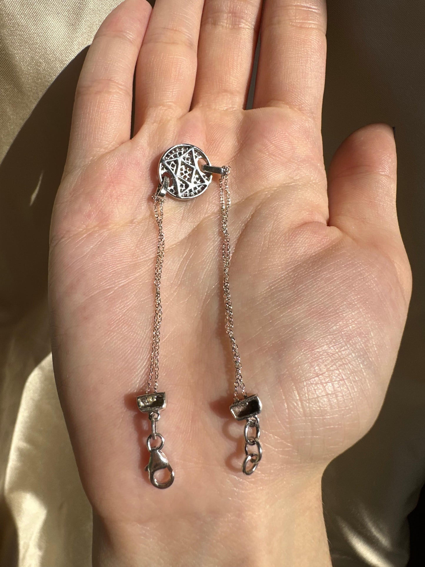 14K White Gold Diamond, Blue and Yellow Sapphire Evil Eye Bracelet