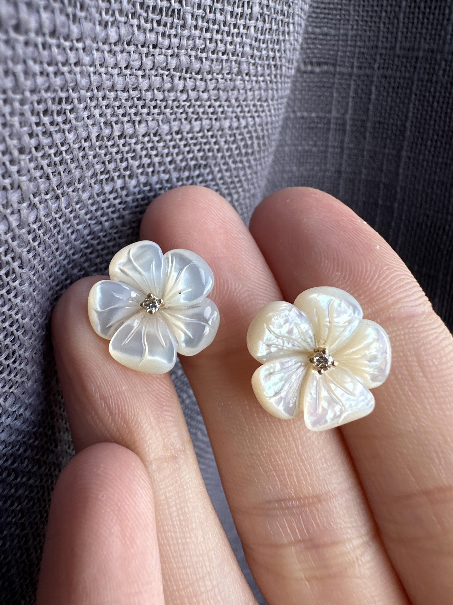 18K Yellow Gold Diamond and Mother of Pearl Stud Earrings