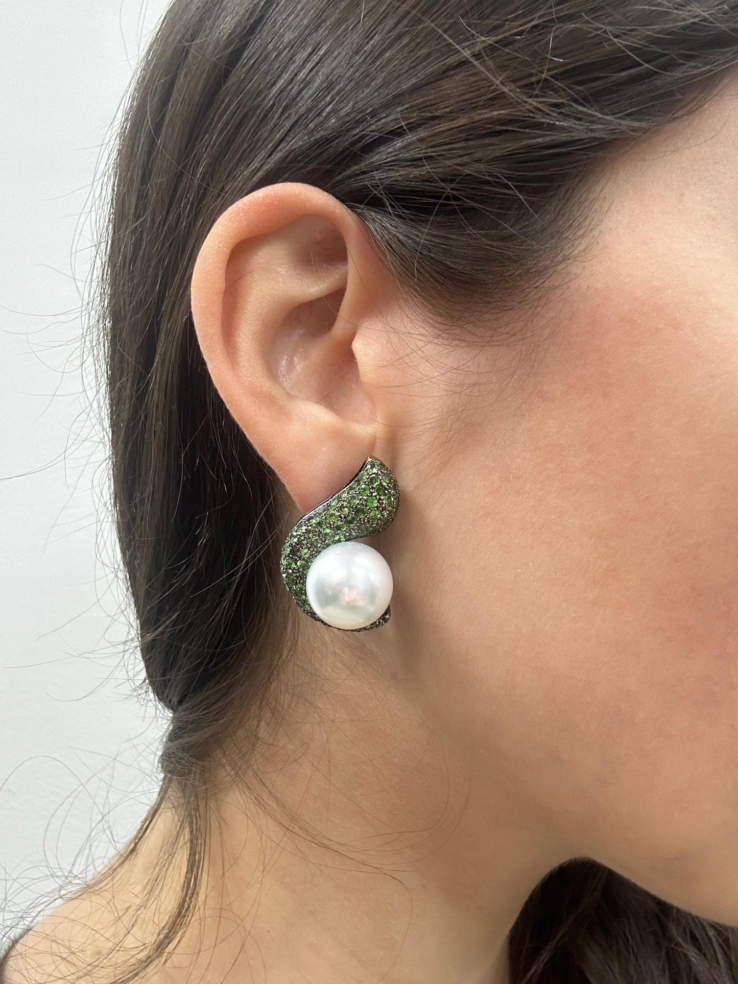 18k Green Garnet and Pearl Earrings