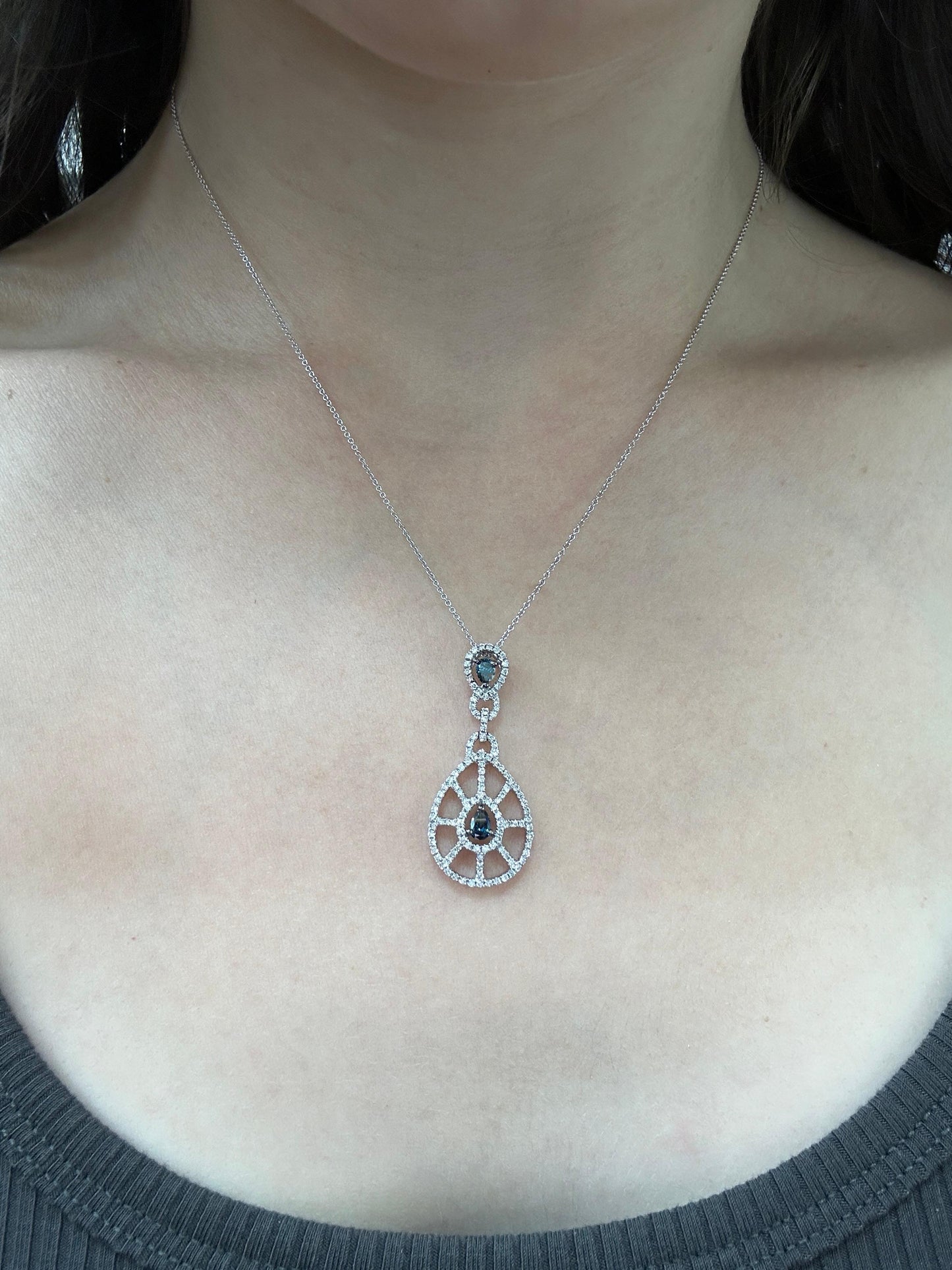 18k Blue and White Diamond Pendant Necklace