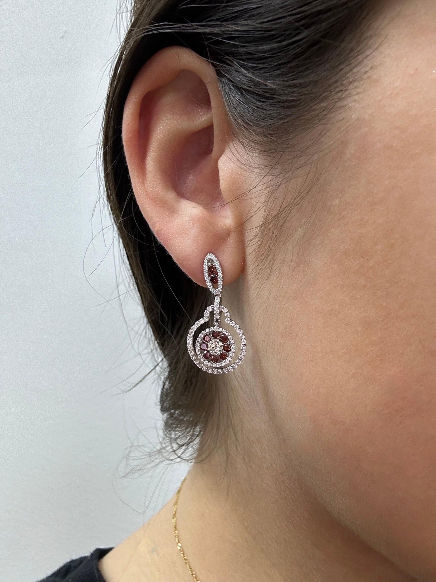 18K White Gold White and Brown Diamond Drop Earrings
