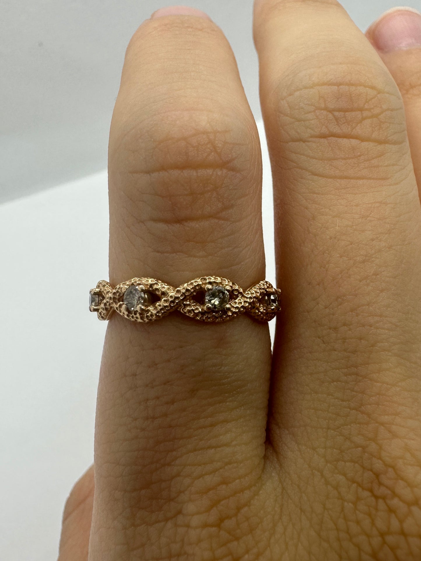 14k Rose Gold diamond Band with Continuous Infinity Motif