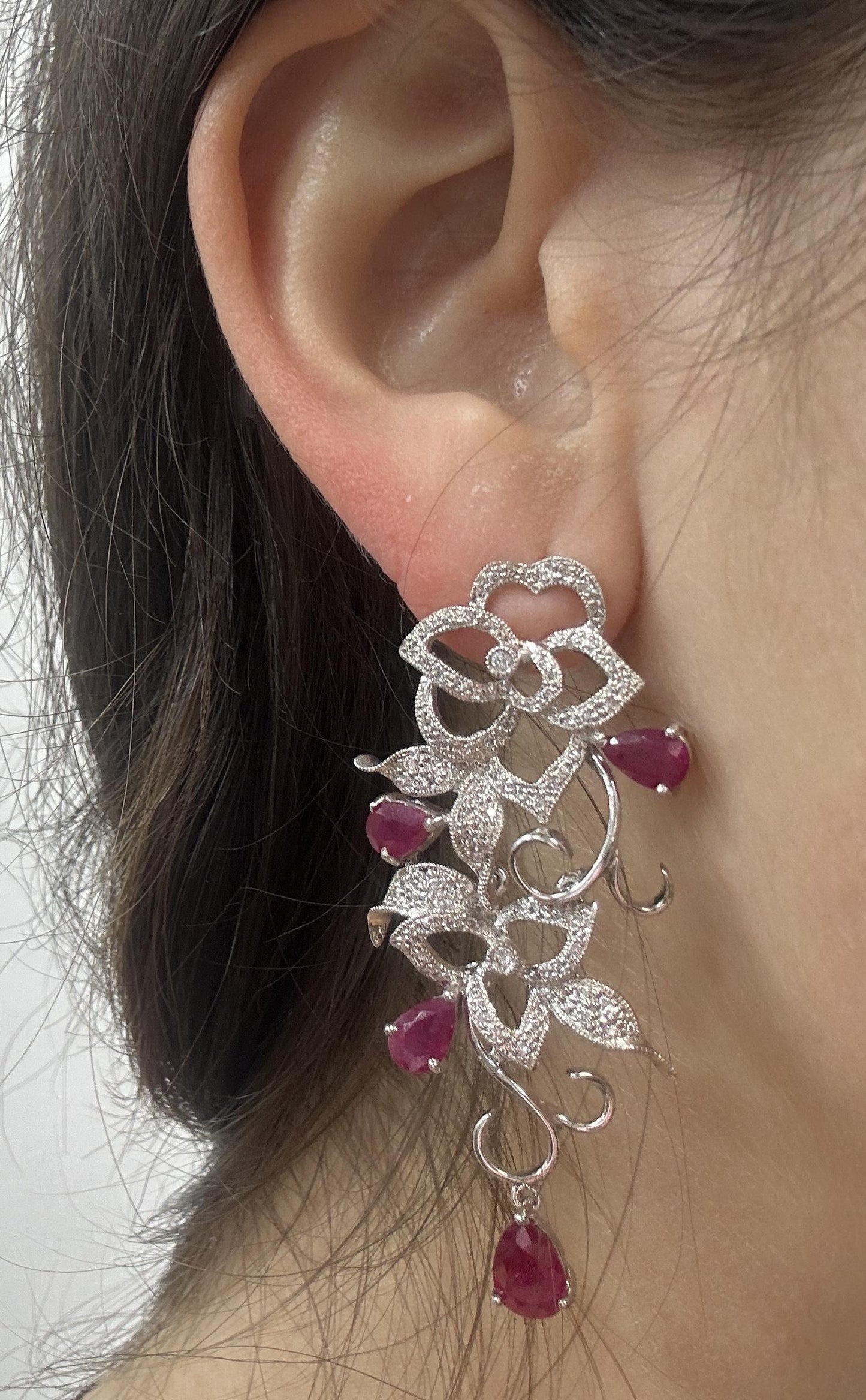18k Diamond and Pear Shaped Ruby Earrings