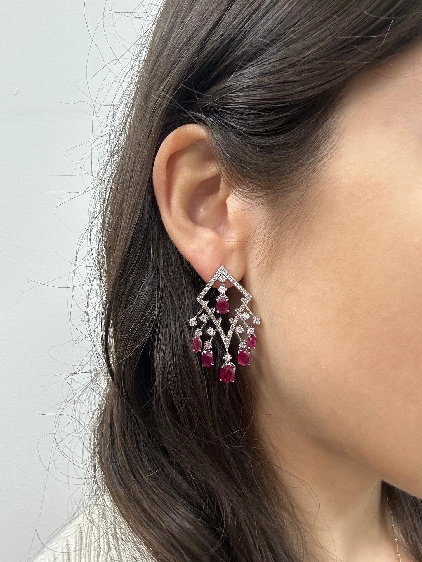 18K White Gold Diamond and Ruby Earrings
