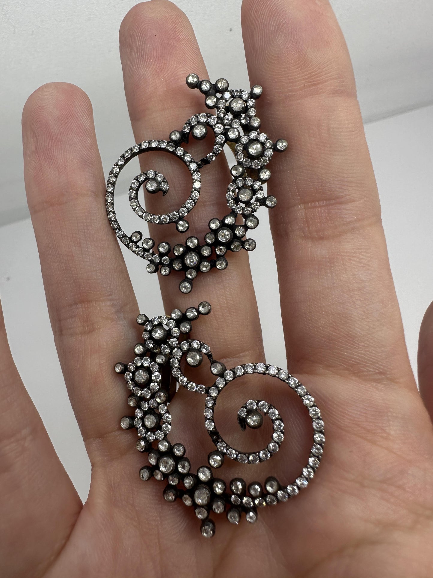 18K and Silver 3.68 Carat Rose Cut Diamond Earrings