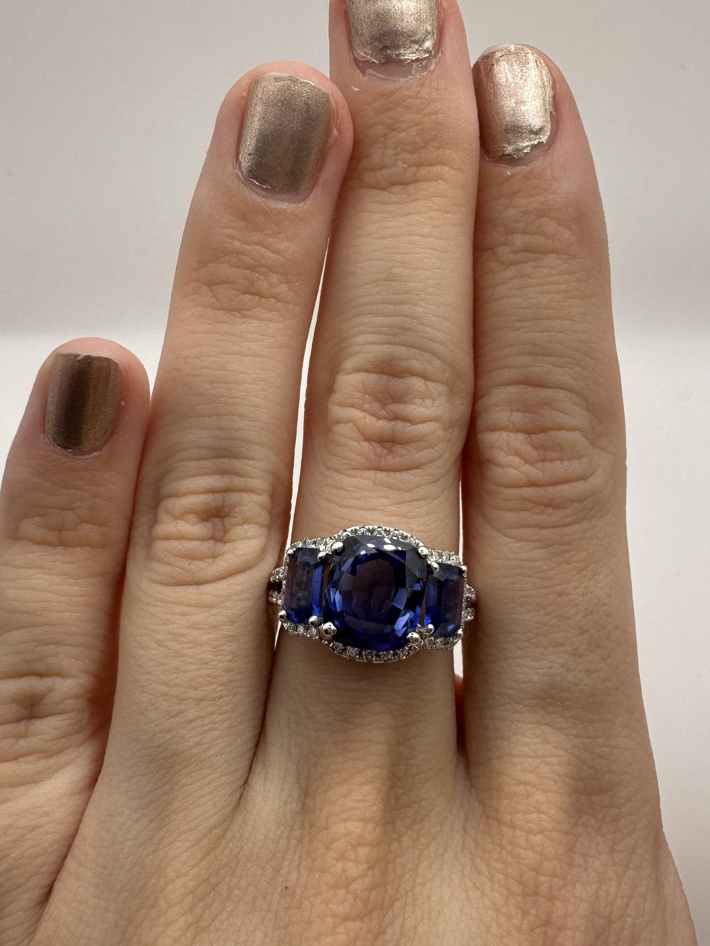 18k Diamond and Sapphire Three Stone Ring