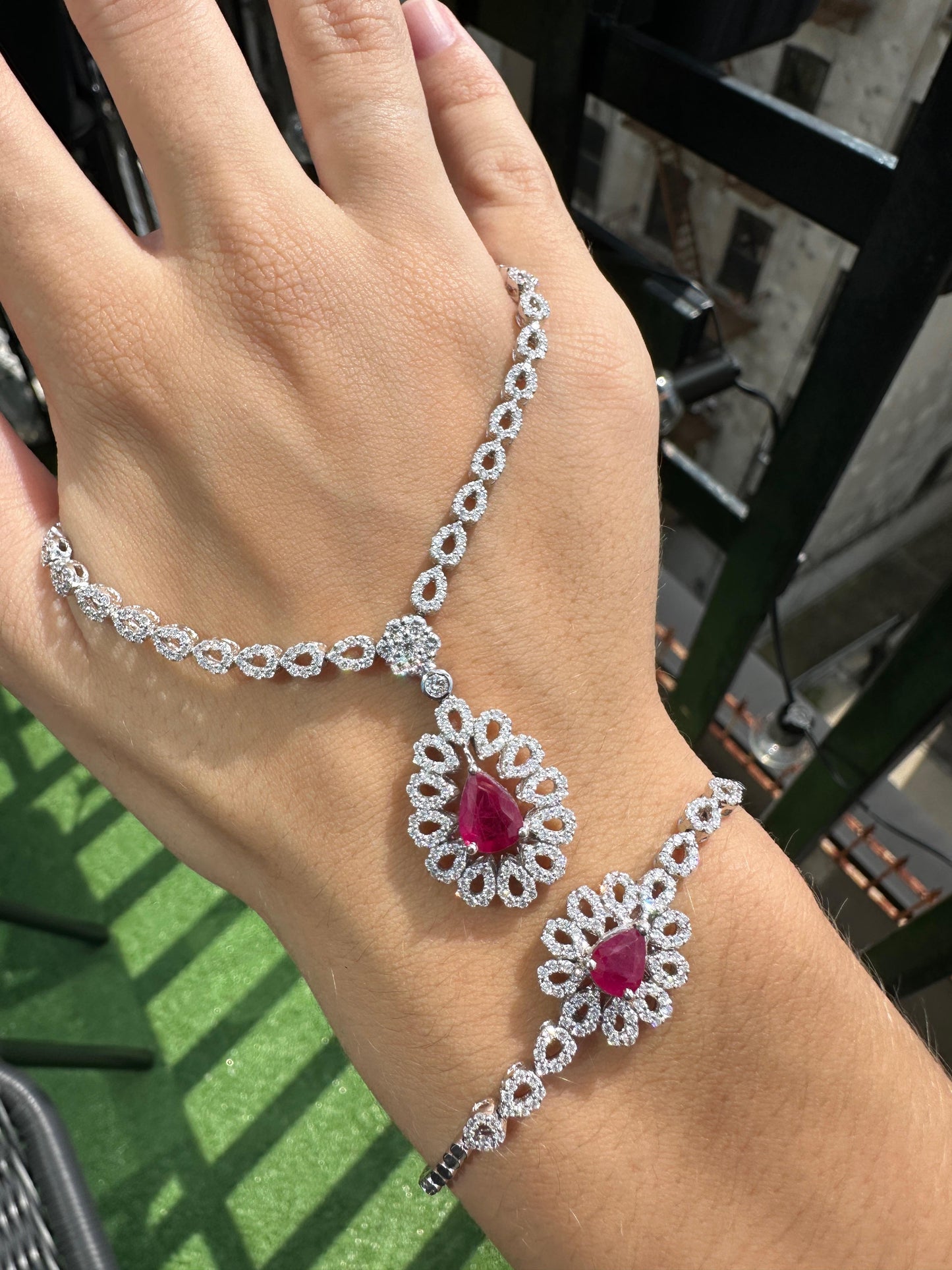 18K Diamond and Pearl Shaped Ruby Necklace