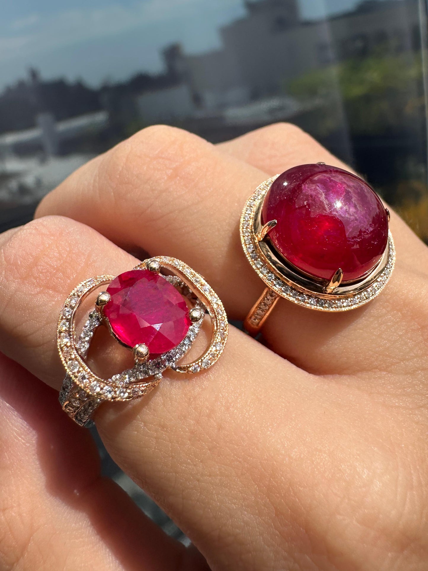 18k Diamond and Cabochon African Ruby Ring