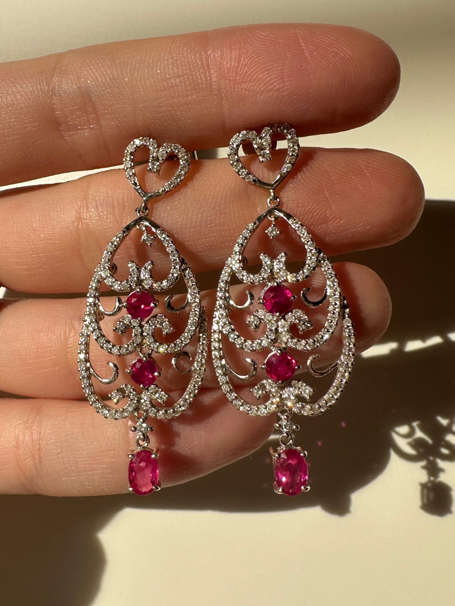 18K White Gold Diamond and Ruby Earrings