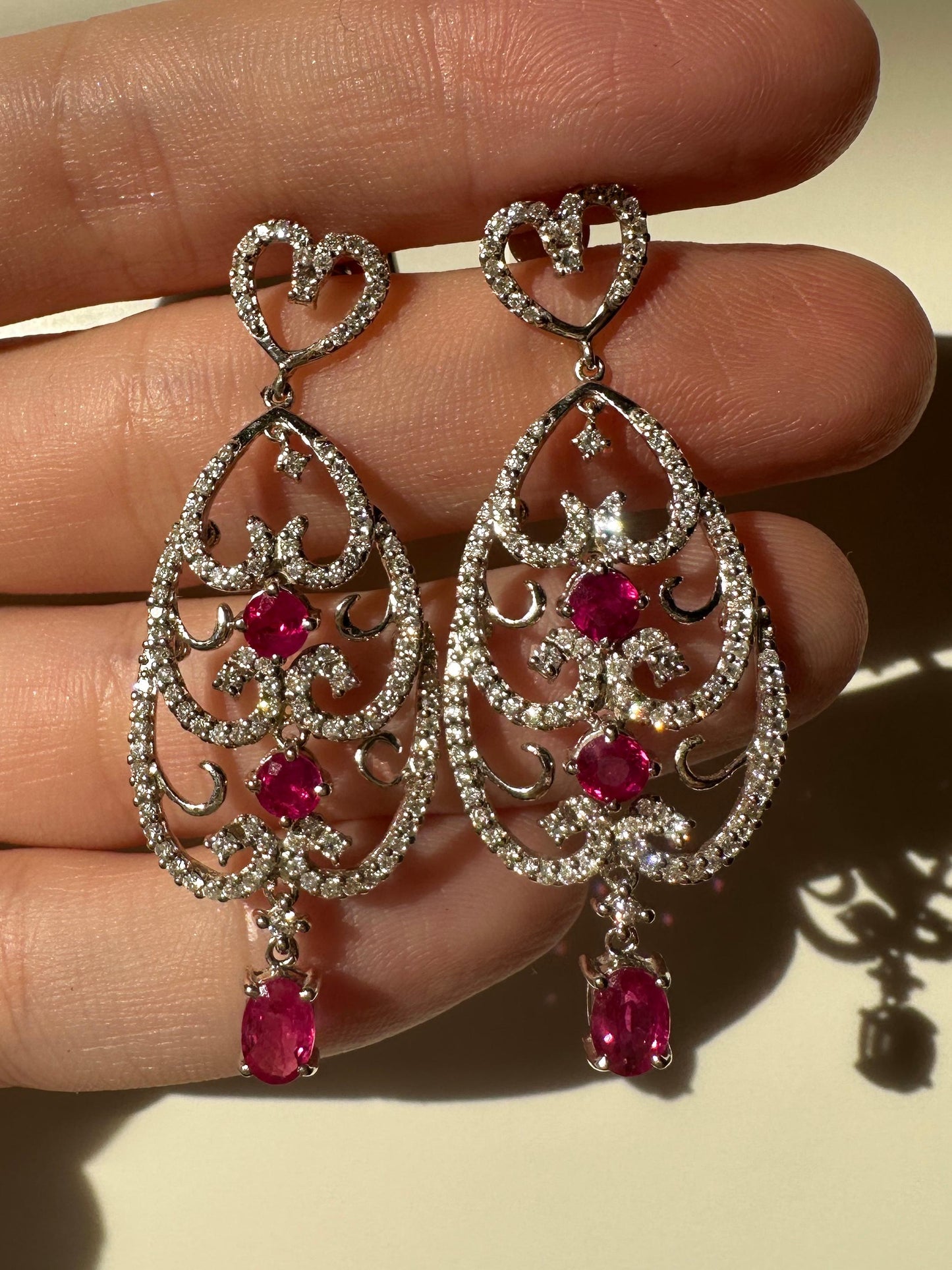 18K White Gold Diamond and Ruby Earrings