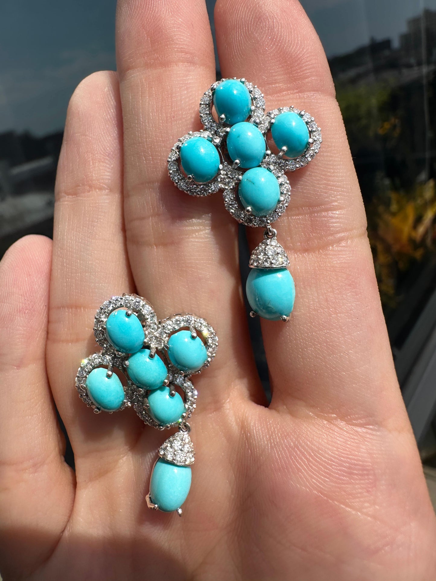 18K White Gold Diamond and Persian Turquoise Earrings