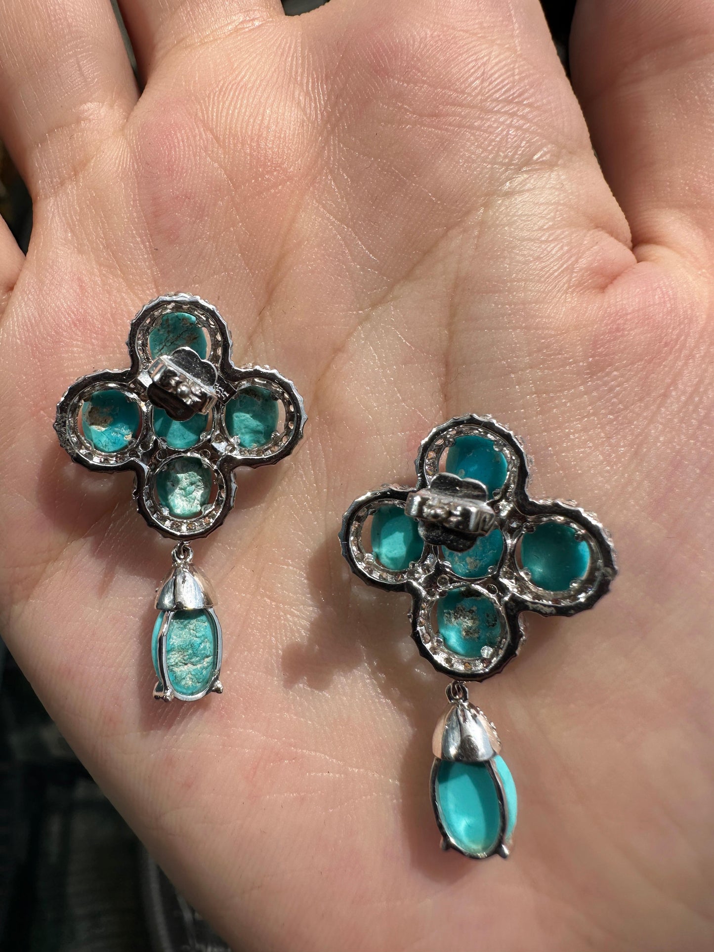 18K White Gold Diamond and Persian Turquoise Earrings
