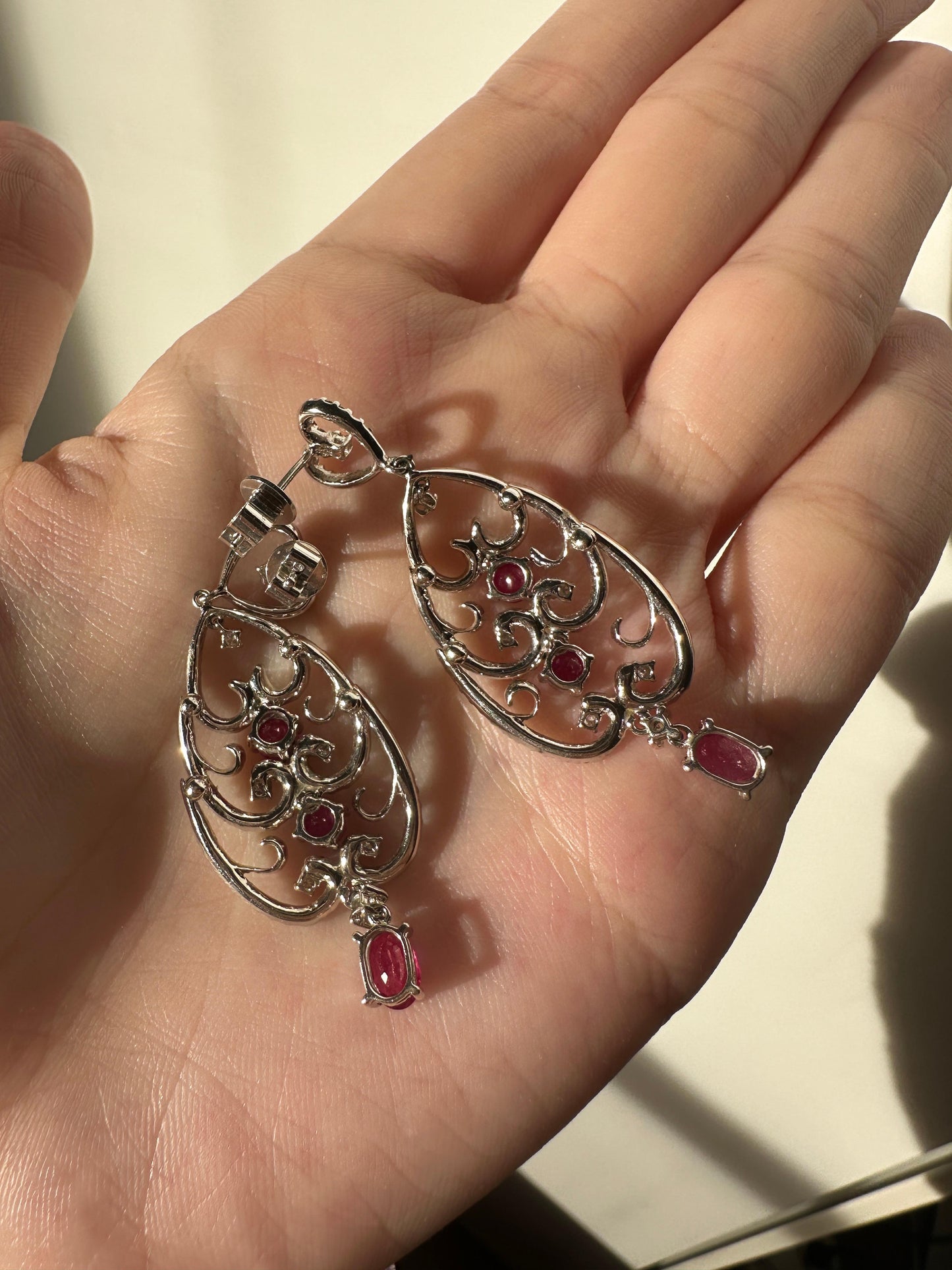 18K White Gold Diamond and Ruby Earrings