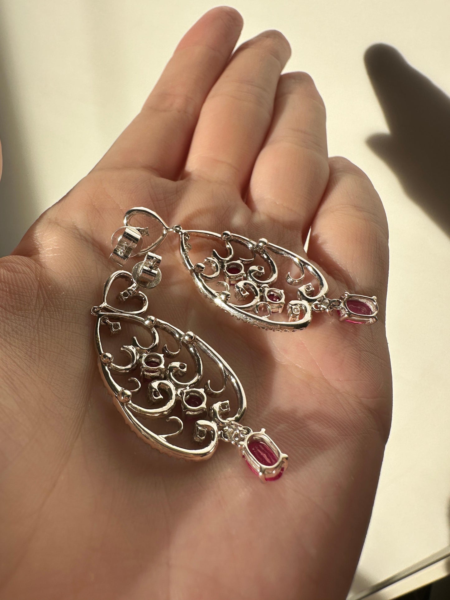 18K White Gold Diamond and Ruby Earrings