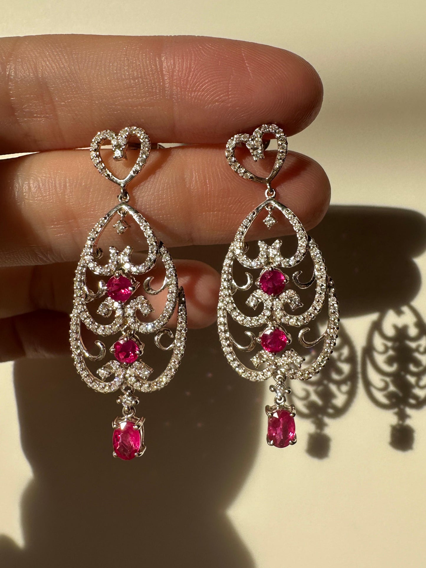 18K White Gold Diamond and Ruby Earrings