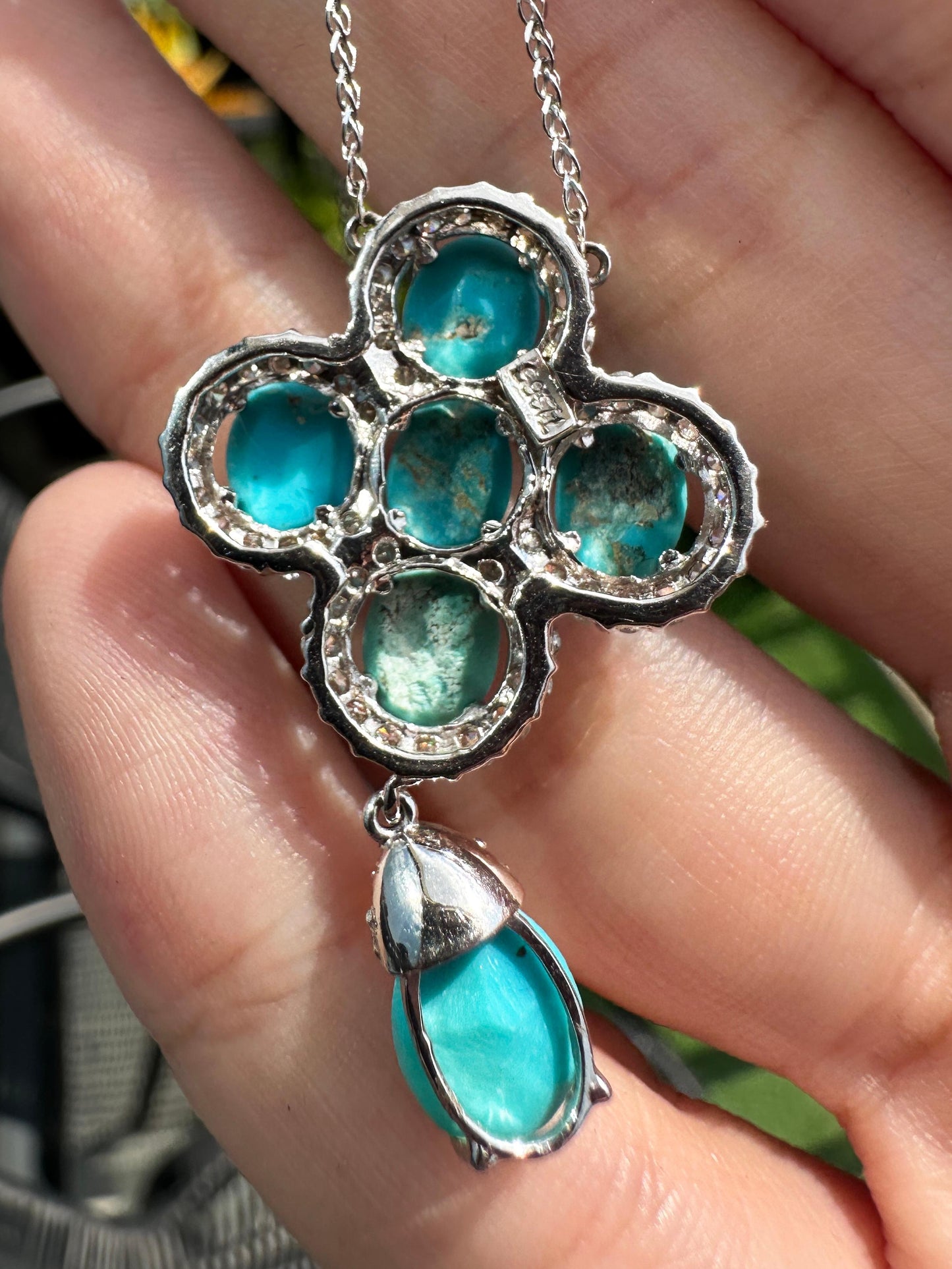18k White Gold Diamond and Persian Turquoise Pendant Necklace