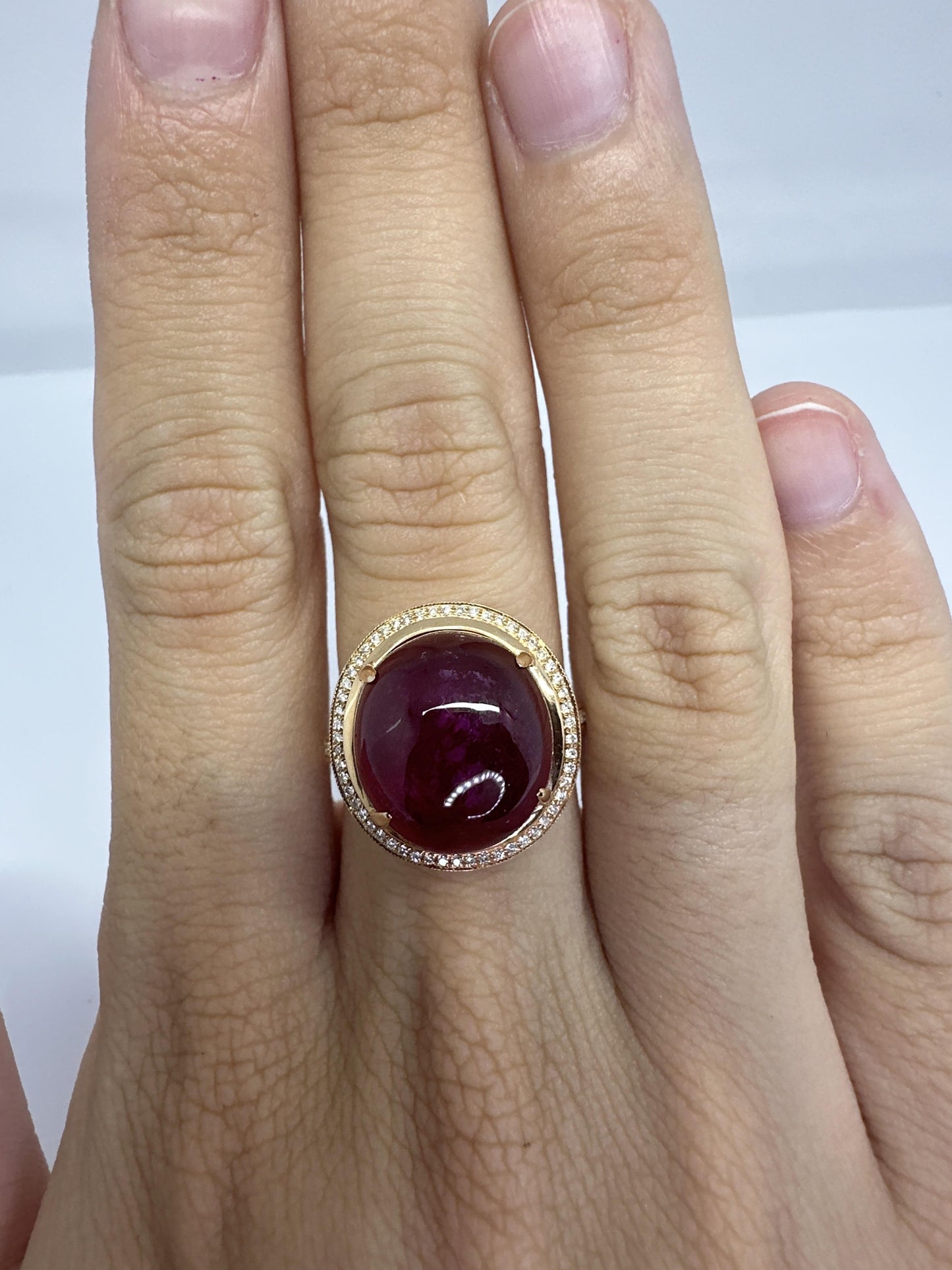 18k Diamond and Cabochon African Ruby Ring