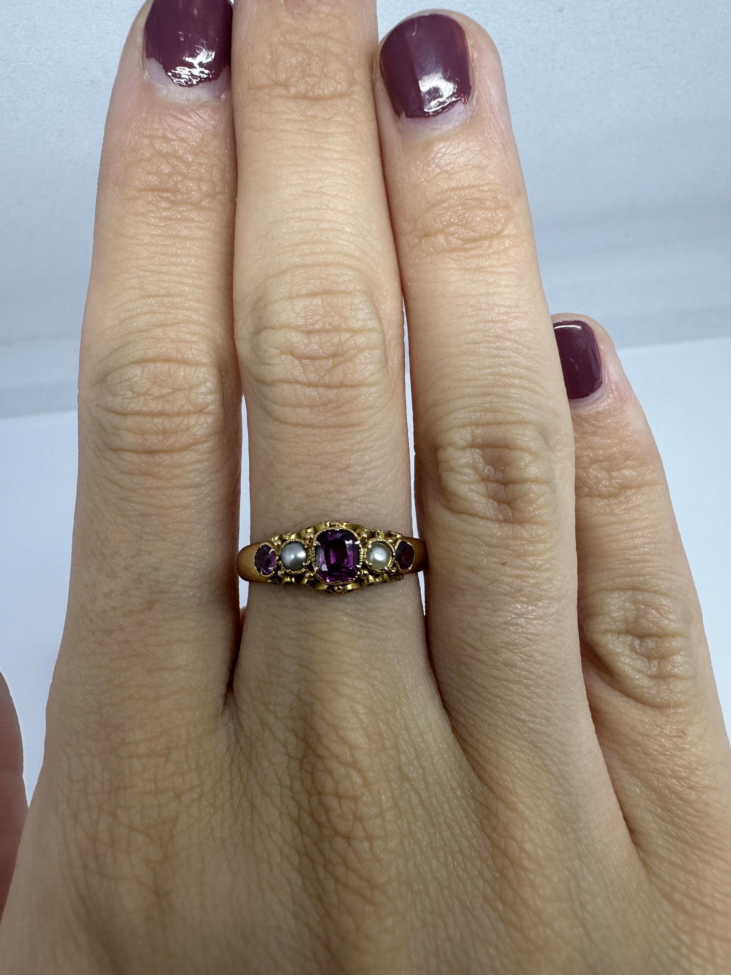 14k Victorian Sea Pearl and Pink Tourmaline Ring