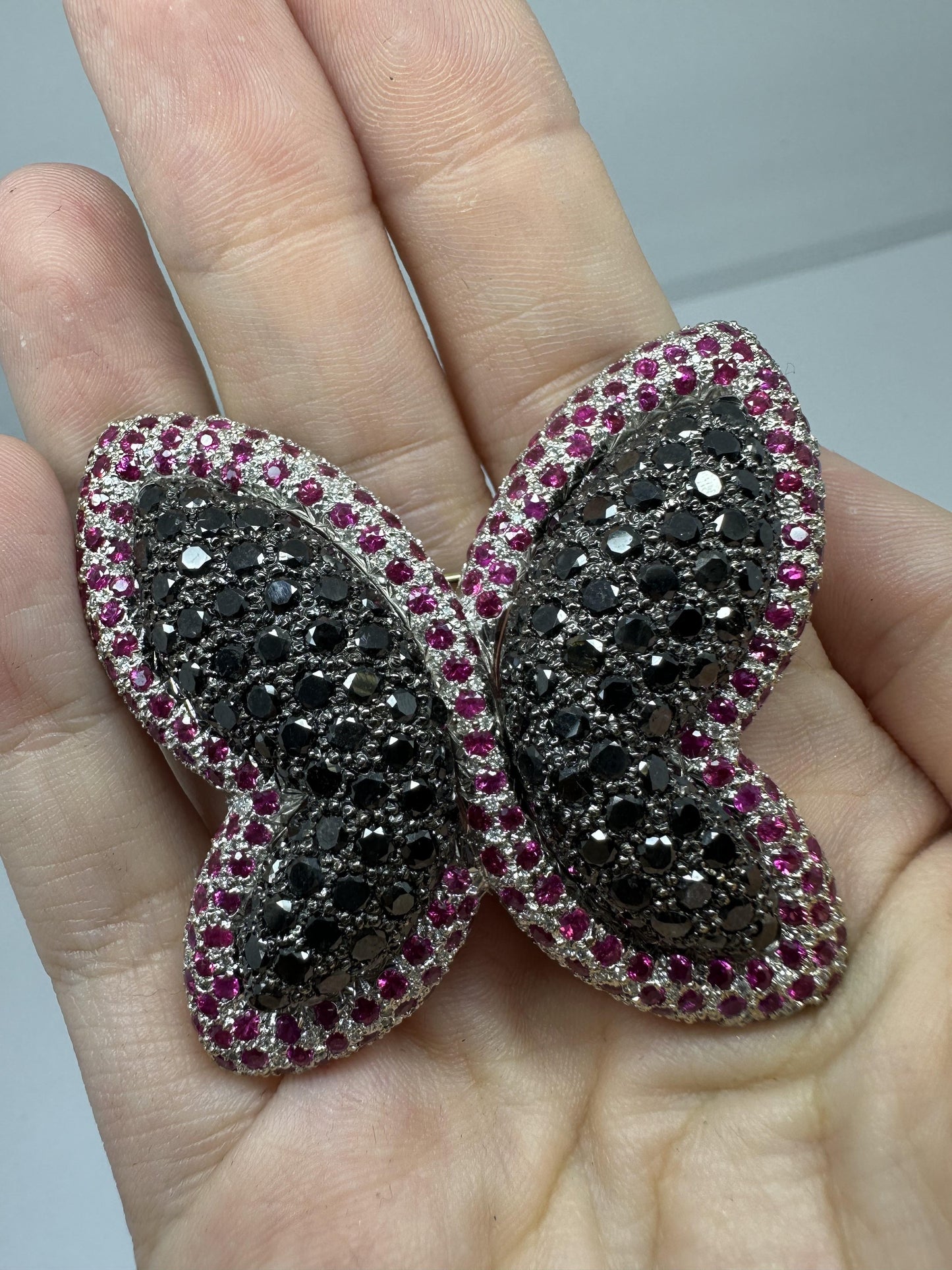 18K Ruby and Black Diamond Butterfly Brooch