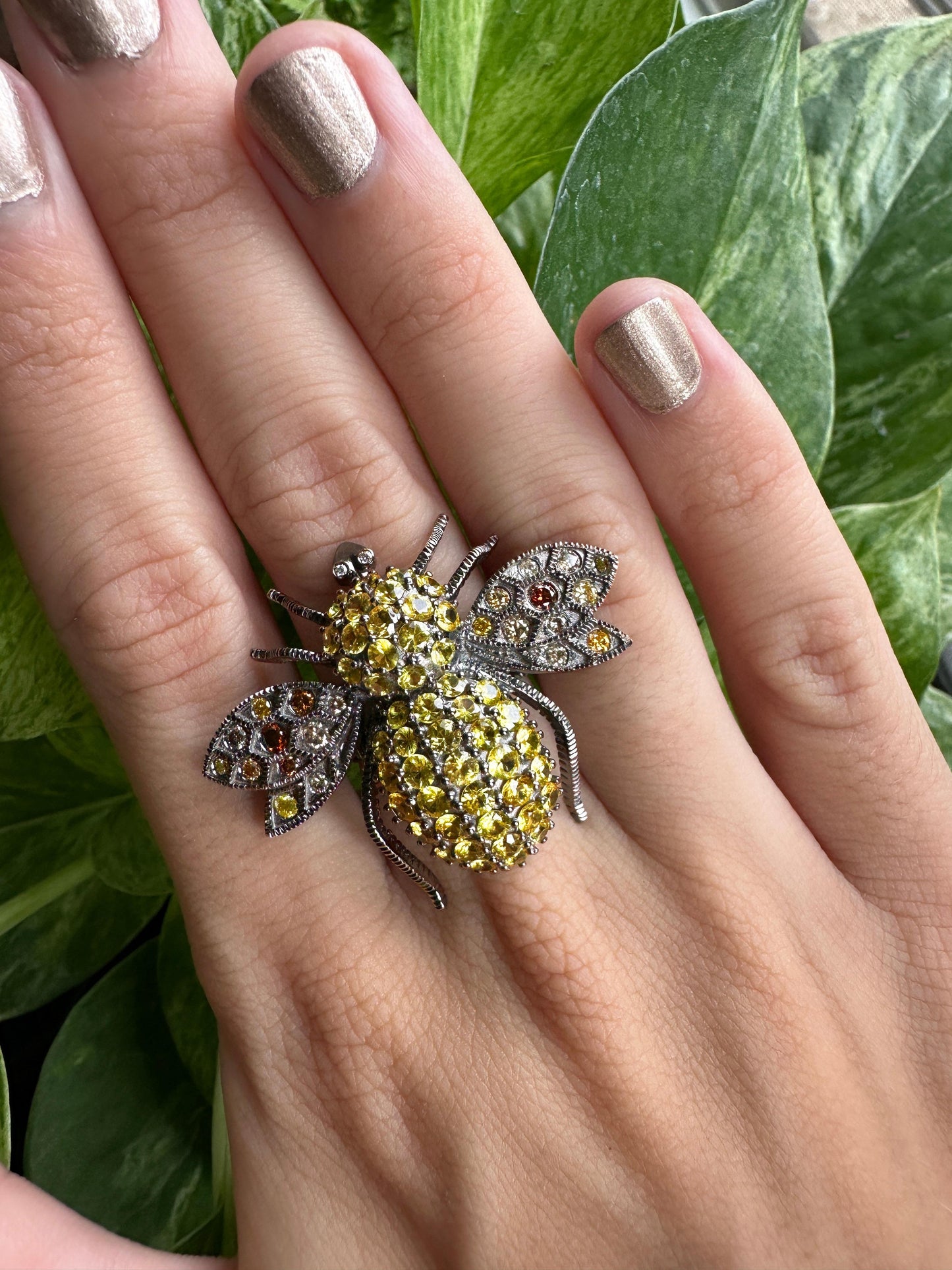 18K Bumble Bee Diamond and Yellow Sapphire Cocktail Ring
