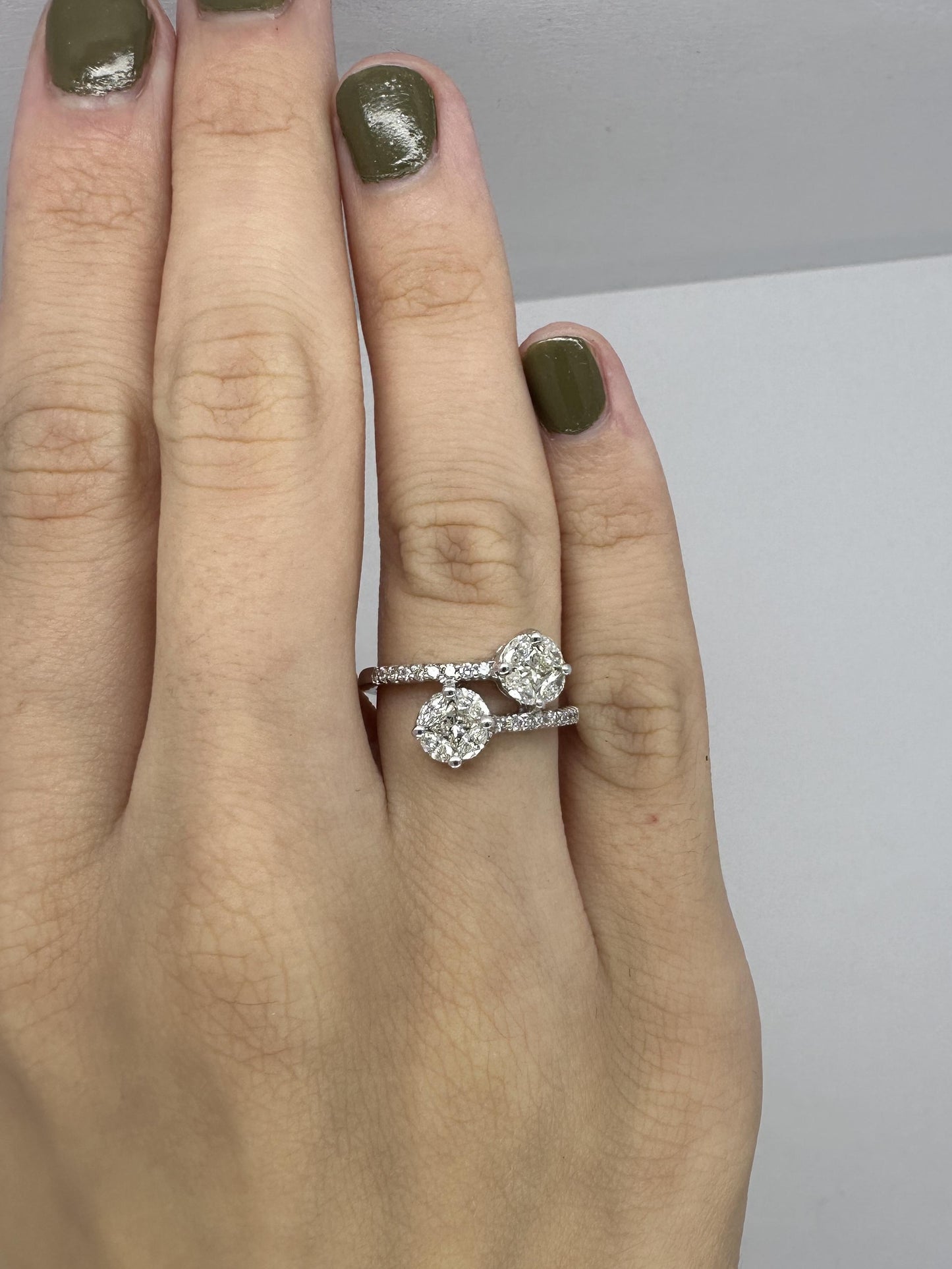 18k White Gold Marquise Cut Diamond Bypass Ring