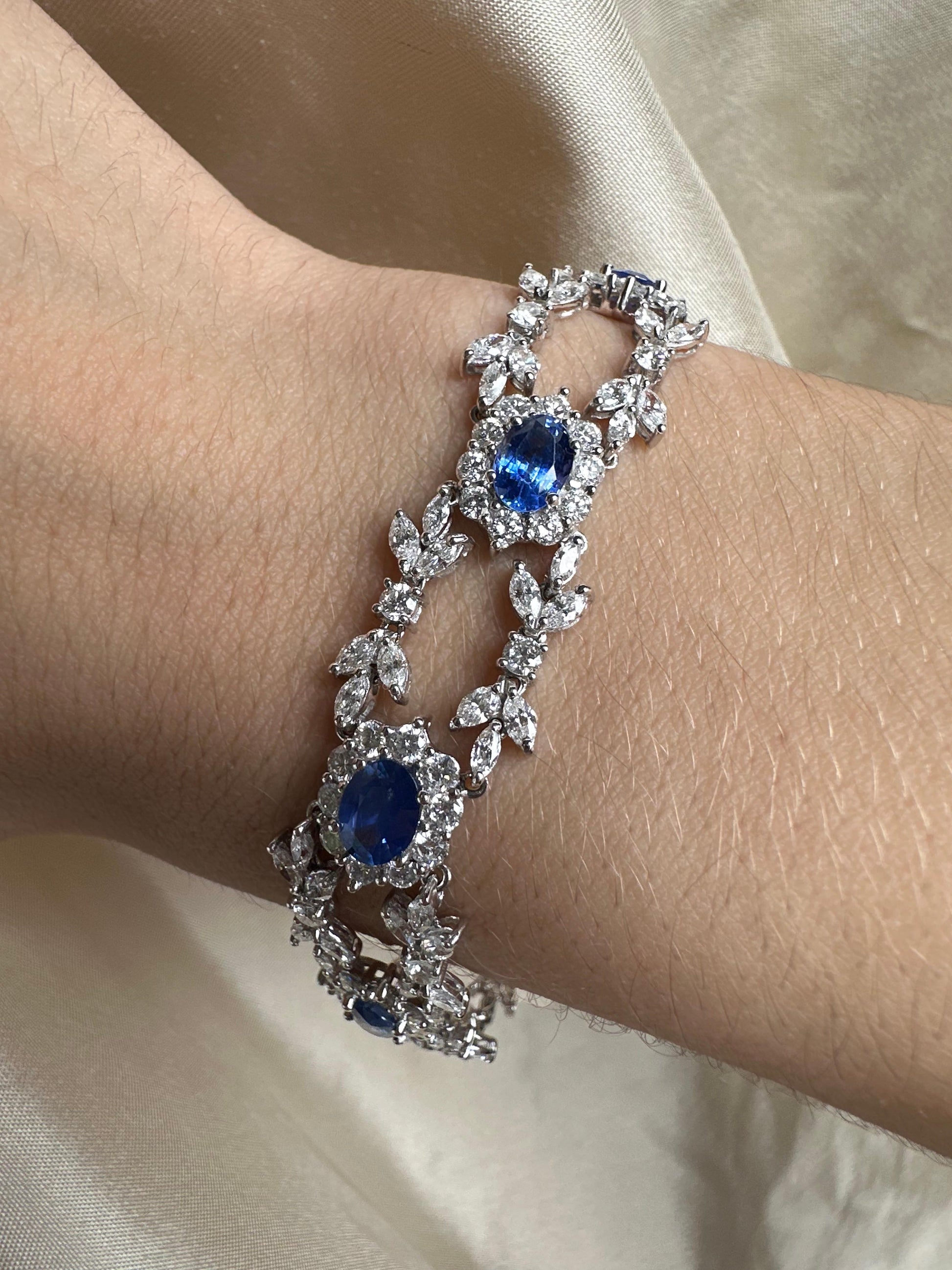 18K White Gold Diamond and Sapphire Bracelet - 7.5 inches