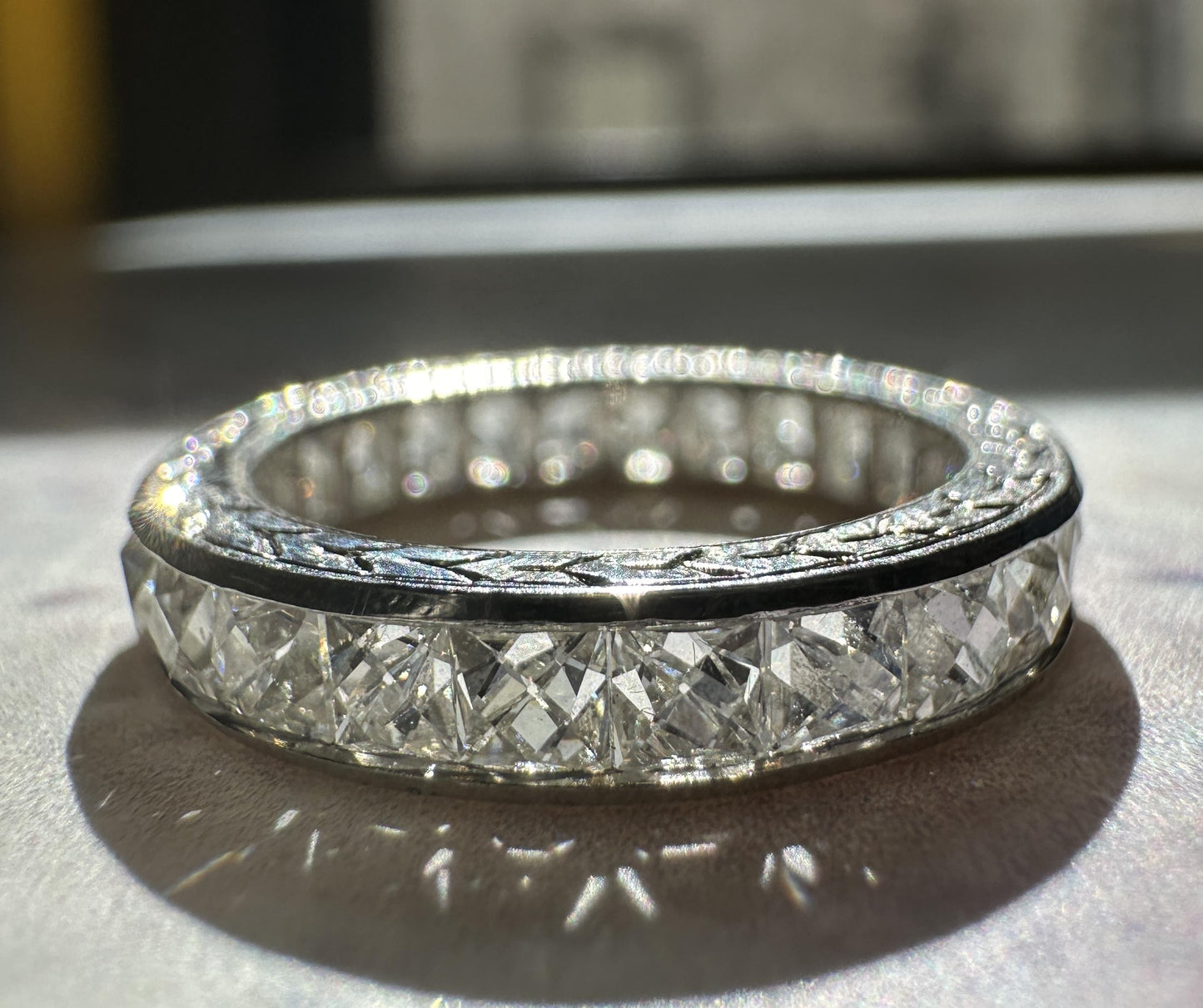 Platinum 3.00 Carat Repurposed Diamond Hand Engraved Eternity Band - Size 4