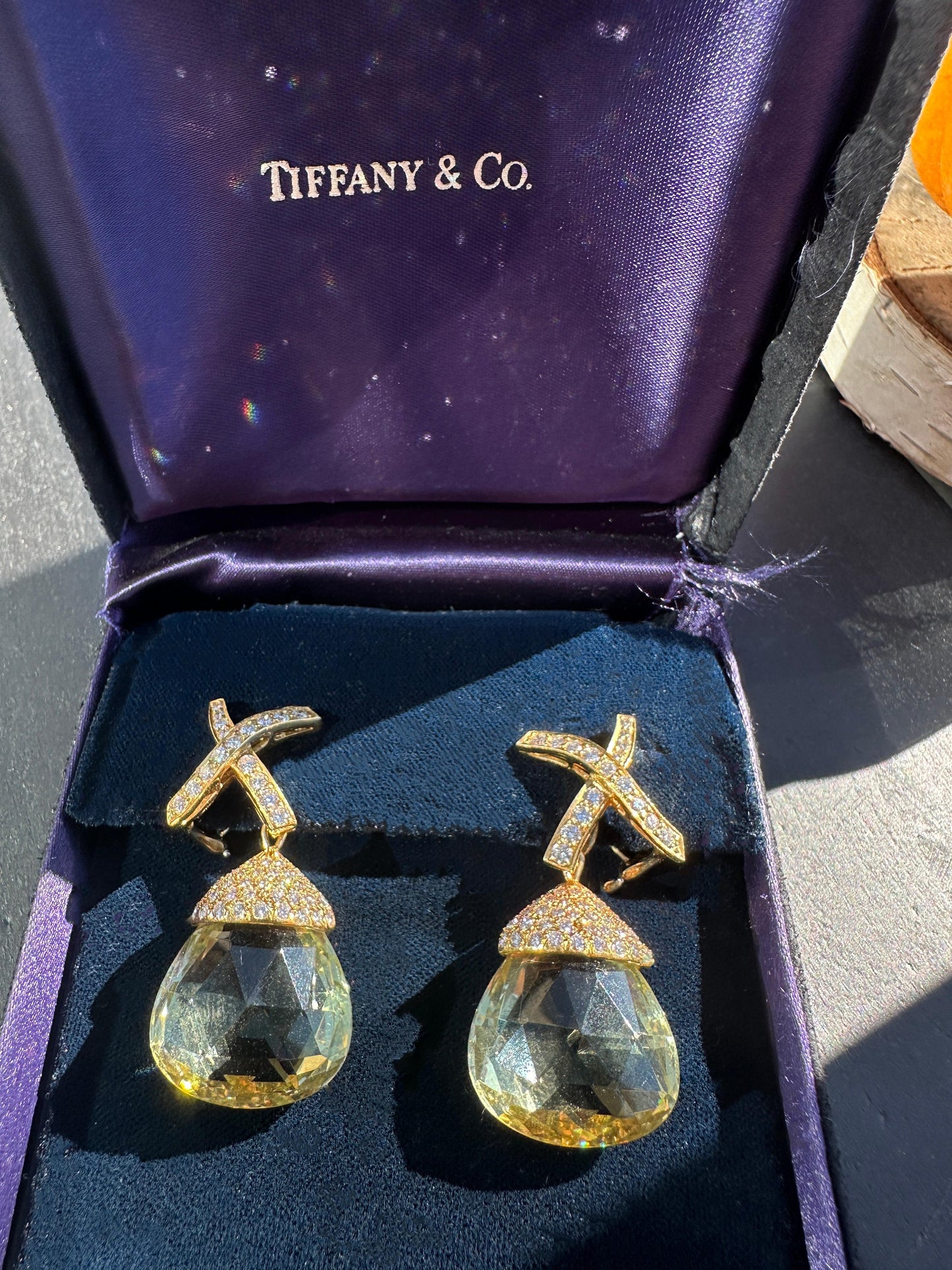 18k TIffany Diamond and Lemon Citrine Day-Night Earrings Signed Paloma Picasso